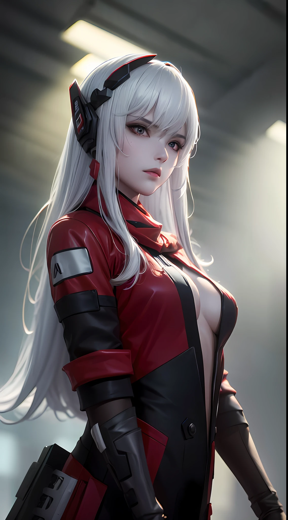 ((Masterpiece, Ultra Detailed)), a 1girl, 独奏, (upper body portrait), Redabyss, (cyborg body, mechanic body, robotic body), mask, Mature woman, (Stunningly beautiful), middle breasts,, beatutiful face, beautifull eyes, battle-stance ready, dynamic pose, fit, abs, Volumetric lighting, crepuscular rays, godrays, Dramatic Lighting, Dark lighting, (ornate), Digital art, trending on ArtStation, award winning, fascinating, elegant, RAW photo, absurdres, 8K UHD
