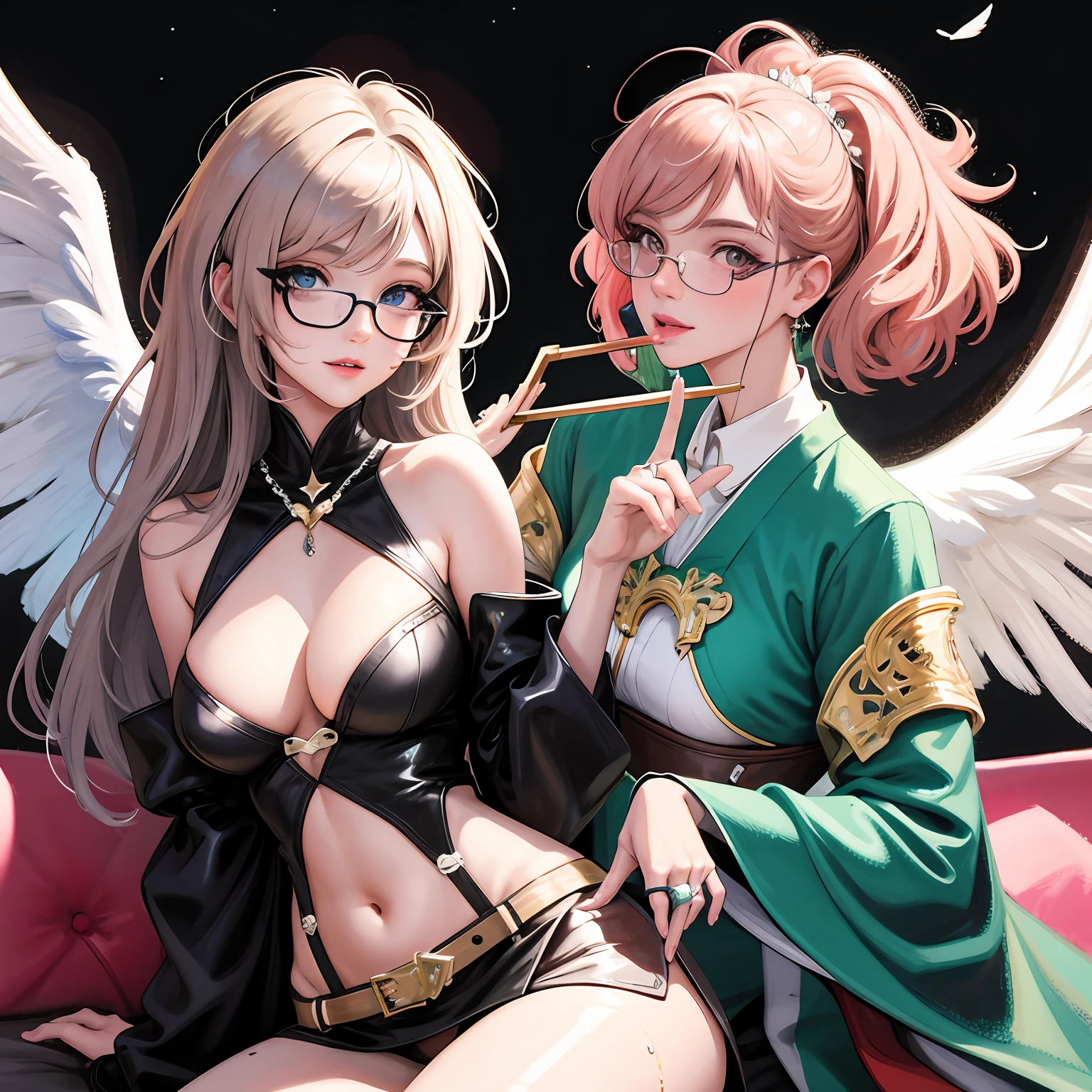 (lady eye glass: 0.5)(heavy metal eye glass:0.2 )glossy lips,boobs shot:0.8 , video game , little sweat:0.5,wet clothes are slightly transparent :0.3 (sit single sofa : 0.1)(drunk face flushed:0.6)(holding a folding fan with colorful detial feather )(fluorescent clothing)(right index finger touch lips:0.6)(hand behind head:0.2), (one eye wink:0.8) (Detailed rich feathered belt)(star mark on face: 1.5) (perfect face:1.5) (1 girl:0.6)(two girl:0.1)photorealistic (back wrap skirt)(white and color hair:1.2) ,angel ring on head , sakura skirt,(petal fly:1.1) angel ring on head , silk scarf wrapping flying (show lace panties: 0.7), big eyes, (Busty boobs:0.8) (perfact Busty boobs : 0.5), shadow on body,lifted up , (moon and many star in the background), ((look at top)), smiling, (two color hair mix), (dancing), active, best anatomy: 1.6, Unreal Engine 5, best quality, very detailed, detailed background, , Best Anatomy, Illustration, Ultra HD, RAW, (PureErosskin_V1:0.0), (ulzzang-6500-v1.1:0.0), Wildcard Prompt: (Masterpiece), (Best Quality ), ((super detailed)), illustration, (detailed light), cinematic light, cute girl, flying hair, playful smile, light hair, pastel painting, art nouveau, In Full Growth, Cinematic Light, Ultra Detailed, Detailed Face, Realistic Face, Detailed Eyes, Realistic Eyes, Sweet Lips, Bright Smile, ((Flying Hair: 1.1, Sharp focus, handsome, long-legged, thin, professional lighting, rendered eyes, hair accessories, (Asian Idol), architecture, birds and butterflies and bubbles in the air, lower boobs, navel, celestial body, in road side, nice Idol, ( Above the waist), (perfect face:1.), 18y, magic castle, car ,(best quality), perfect Eye,