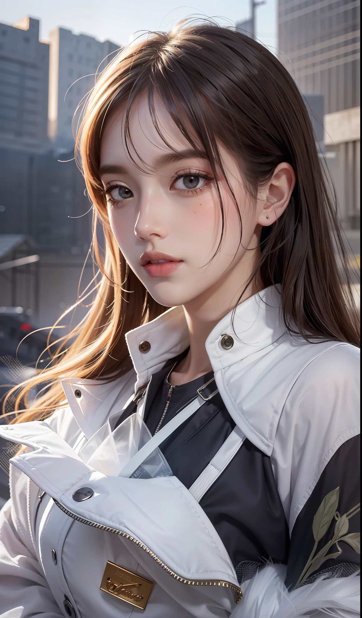 1girls:1.3), 独奏, (((very detailled face))),((Very detailed eyes and face))),beautifuldetailedeyes,Body parts__,officlal art,Unified 8k wallpaper,Ultra Verbose,Beautiful and beautiful,beautifull,The Masterpiece,best qulity,raw,The Masterpiece,Ultra Fine Photo,best qulity,ultra-highresolution,photorealistic realism,sunrays,fully body portrait,stunningly beautiful,,dynamicpose,Exquisiteface,Vibrant eyes,(from front), She wears a combat suit,Red and white color scheme,Women's military uniform,Very detailed abandoned warehouse background,Detailed face,detailed complex busy background,untidy,gorgeou,milky white lewd,Highly detailed skin,Realistic skin details,Visible pores,Clear focus,Volumetric fog,8K UHD,digital DSLR camera,high qulity,filmgrain,faired skin,Photo realism,lomography,A huge metropolis of the dystopia of the future, pov from below,translucency