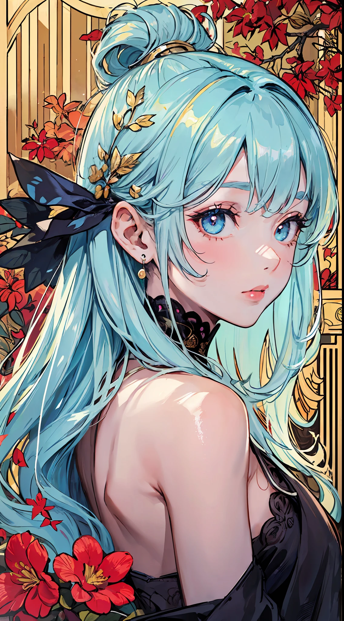 (best quality), oriental detailed background,, ((masterpiece)), (((best quality))), ((ultra-detailed)), ((disheveled hair)), (1 girl), (solo), (beautiful white young beauty girl), korean idol, (whole body), dynamic angle, beautiful detailed eyes, hairs between eyes, (small head), (cannon EOS 5D MARK III, 50mm Sigma f/1.4 ZEISS lens, F1.4, 1/800s, ISO 100:1), nsfw, masterpiece, best quality, asymmetrical bangs, hair behind ear, hair over one eyebrow, delicate facial features,1girl, white hair, red bridge hair, eromanga, Urban_Fantasy, alchemist,, ((cinematic light)), ultra detailed, best quality, absurdres, high resolution, (extremely detailed 8k wallpaper), ((an delicate and beautiful)), pixiv, hyper detailed, best anatomy, illustration, no human, (((masterpiece))), ((highres)), ((high quality)), (intricate details), (fantasy), detailed forest, (colorful various leaves), ((rainbow)), (liquid), best shadow, sunlight, hollow, colorful, pink petals, gold leaves, (blue leaves), lens flare, pastel color,