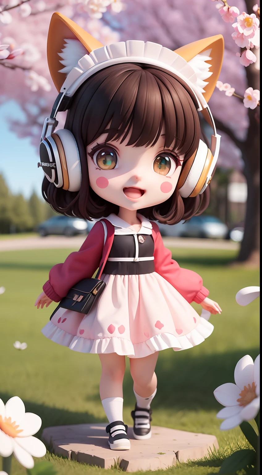 (masterpiece),(best quality),(ultra-detailed), (full body:1.2),
1girl,chibi,cute, smile, open mouth,
flower, outdoors, playing guitar, blush, tree, :3, shirt, short hair, cherry blossoms, green headwear, blurry, brown hair, blush stickers, long sleeves, bangs, headphones, black hair, pink,Wallpaper, phone wallpaper, Daily wallpaper, Q version, Anime hand-drawn, anime characters, Three heads, white hair, maid headdress, wide eyes, fox ears, bright pupils, anime, blind box toy style, perspective, Eye-Level Shot, UHD, retina, masterpiece, ccurate, textured skin, super detail, best quality, highres, HD, 4K, 8k
(beautiful detailed face), (beautiful detailed eyes),