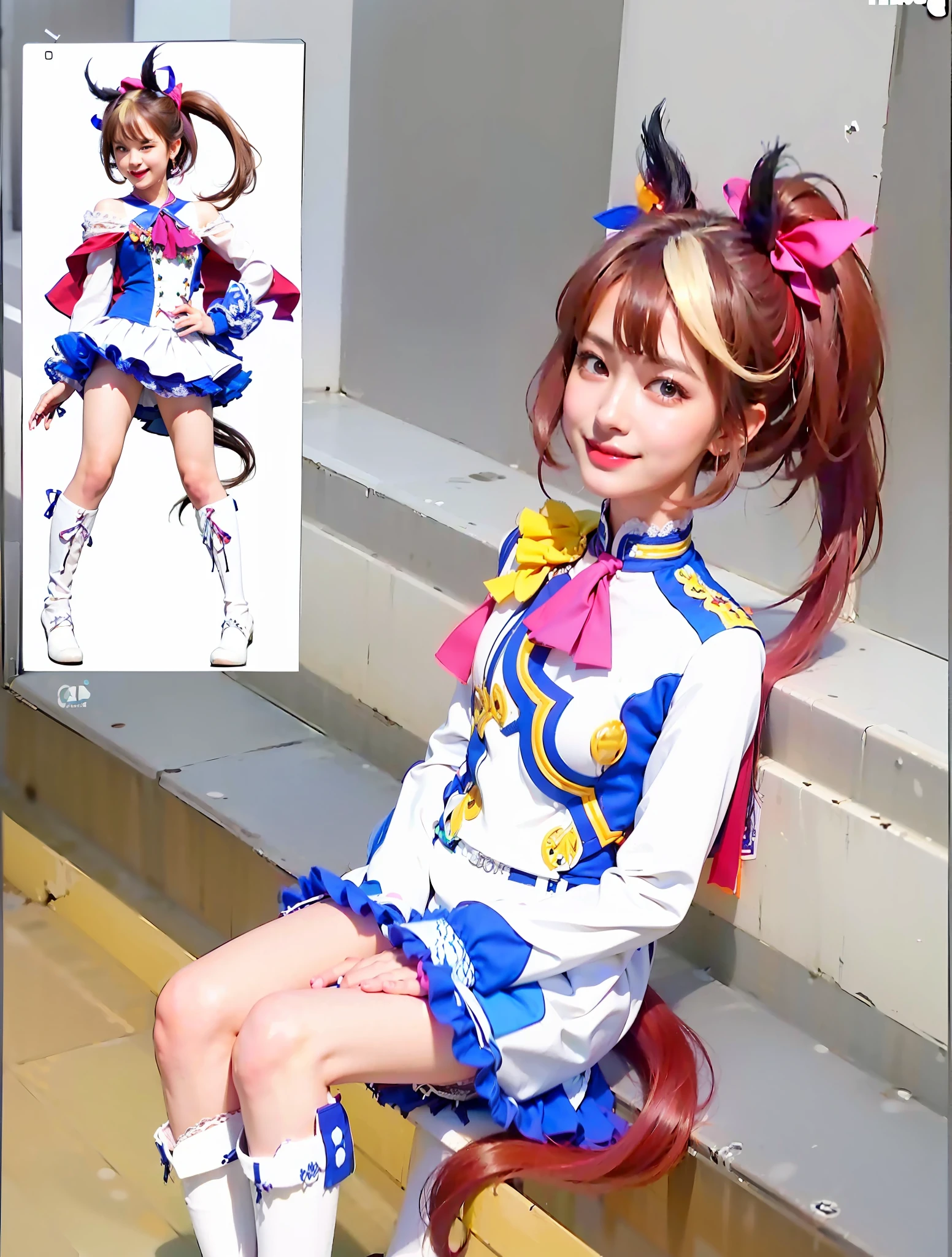 best quality,masterpiece,extremely detailed,high res,4k,ultra high res,detailed shadow,ultra realistic,realistic,dramatic lighting,1girl,solo,detailed face,realistic eyes,realistic skin,white dress,purple hair,dynamic pose, white lace dress,smile