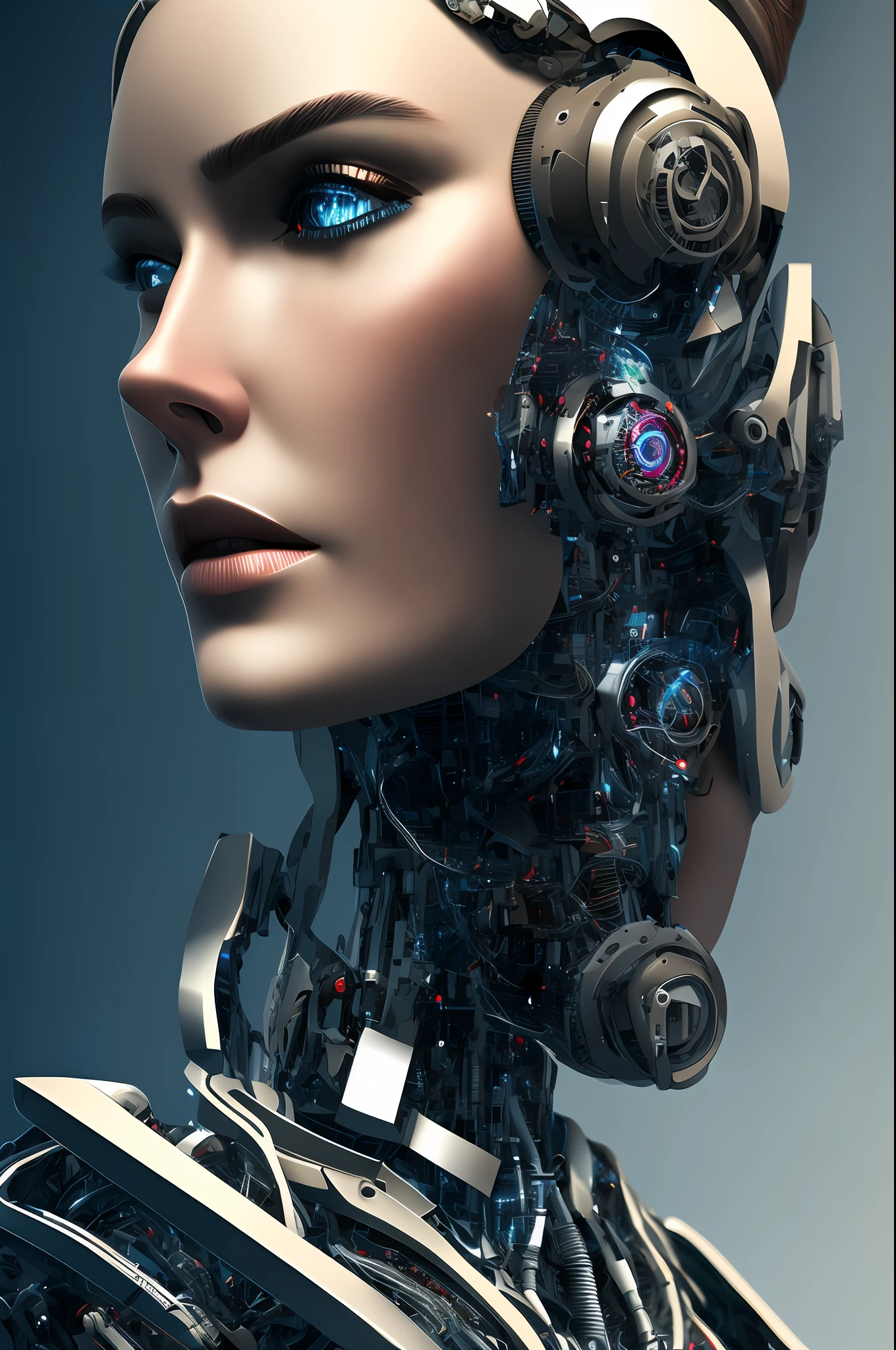 full body cyborg| full-length portrait| detailed face| symmetric| steampunk| cyberpunk| cyborg| intricate detailed| to scale| hyperrealistic| cinematic lighting| digital art| concept art| mdjrny-v4 style