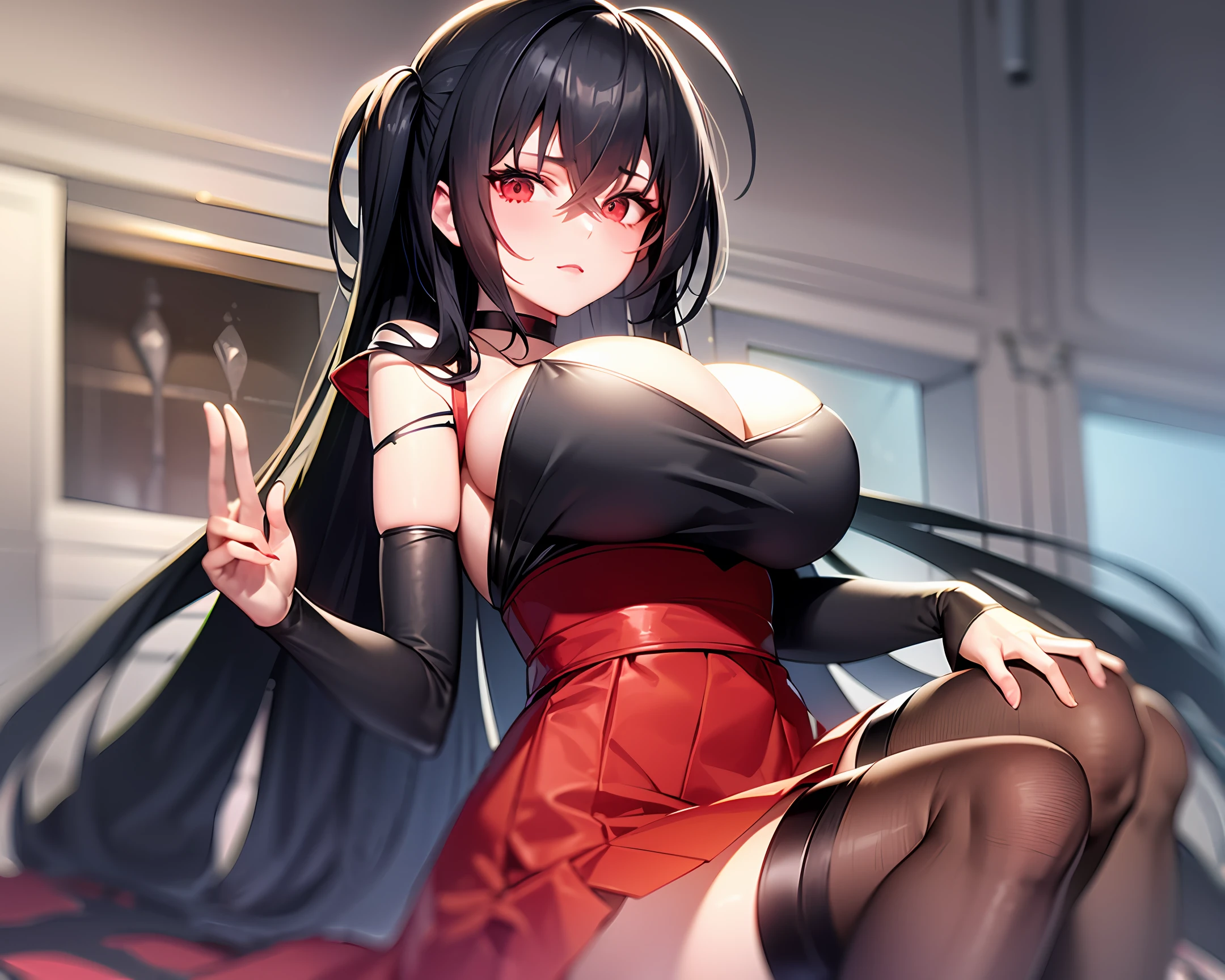 A very hot anime girl with black hair and wearing light armor