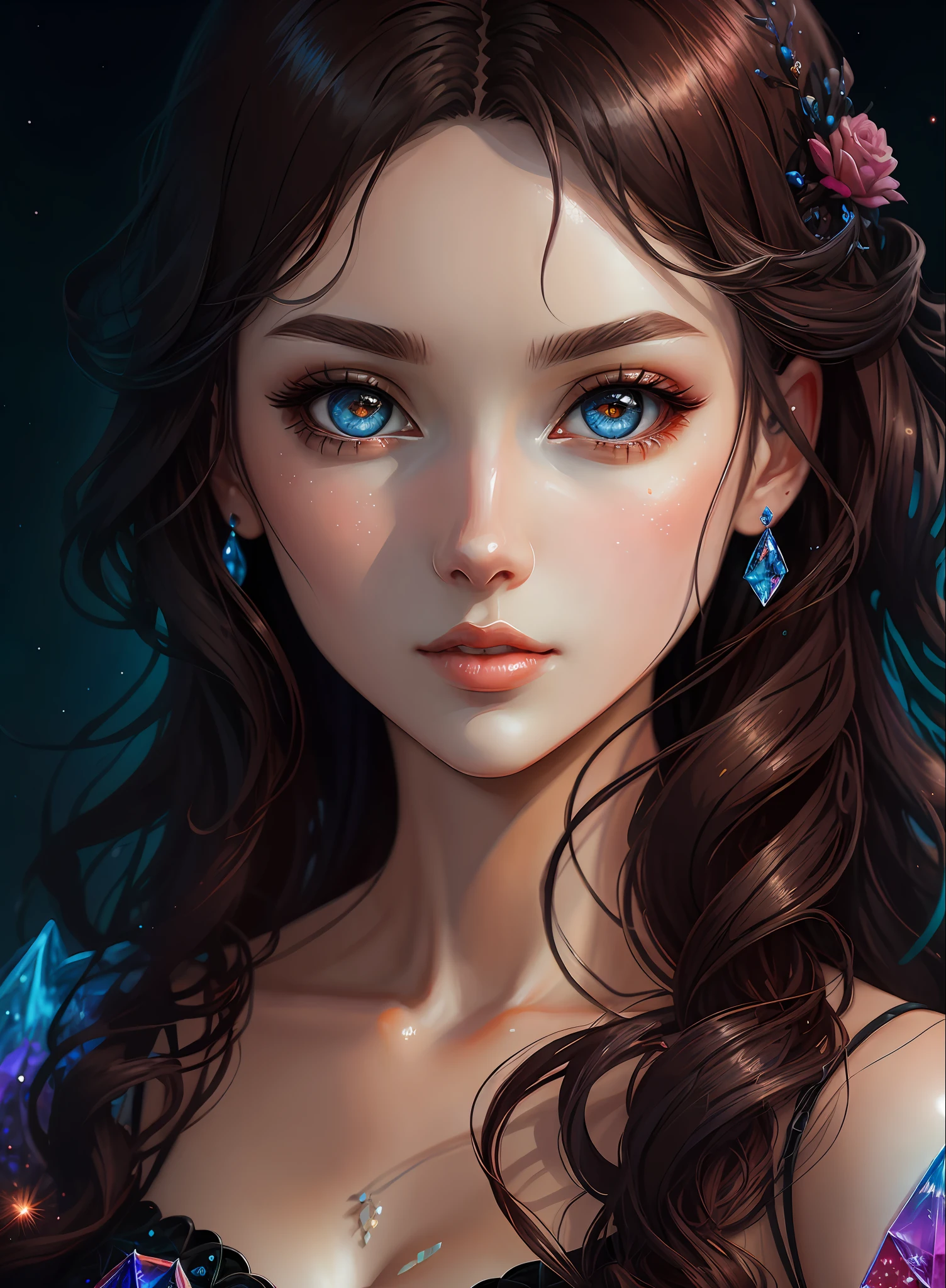 ((best qualiy)), ((The Masterpiece)), ((Realstic)), (full details),anime stile、 (a 1 woman)Close up portrait of cute woman with dark hair、Beautiful and moisturized eyes like crystal clear glass、Face without makeup、4K high-definition digital art、stunning digital illustration、Stunning 8K artwork、colorfull digital fantasy art、Colorful and bright、Beautiful digital artwork、Colorful Digital Painting、digital anime art、Portrait of beautiful and pretty woman、8K HD Digital Wallpaper Art、digitally painting