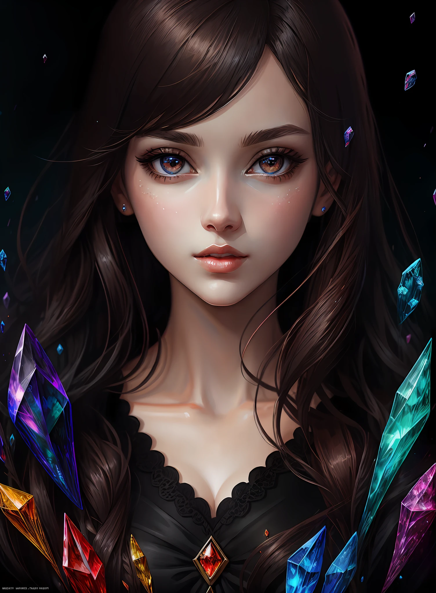 ((best qualiy)), ((The Masterpiece)), ((Realstic)), (full details),anime stile、 (a 1 woman)Close up portrait of cute woman with dark hair、Beautiful and moisturized eyes like crystal clear glass、Face without makeup、4K high-definition digital art、stunning digital illustration、Stunning 8K artwork、colorfull digital fantasy art、Colorful and bright、Beautiful digital artwork、Colorful Digital Painting、digital anime art、Portrait of beautiful and pretty woman、8K HD Digital Wallpaper Art、digitally painting