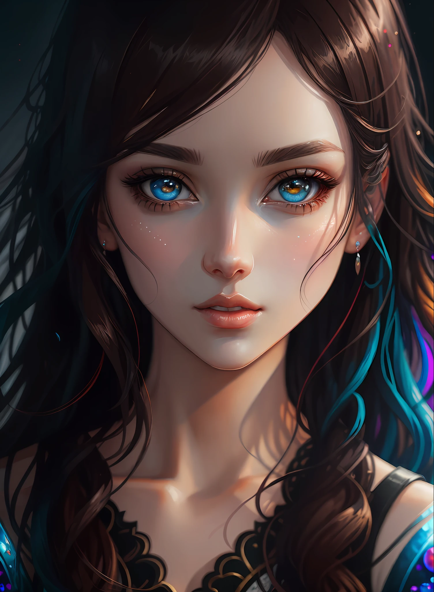 ((best qualiy)), ((The Masterpiece)), ((Realstic)), (full details),anime stile、 (a 1 woman)Close up portrait of cute woman with dark hair、Beautiful and moisturized eyes like crystal clear glass、Face without makeup、4K high-definition digital art、stunning digital illustration、Stunning 8K artwork、colorfull digital fantasy art、Colorful and bright、Beautiful digital artwork、Colorful Digital Painting、digital anime art、Portrait of beautiful and pretty woman、8K HD Digital Wallpaper Art、digitally painting