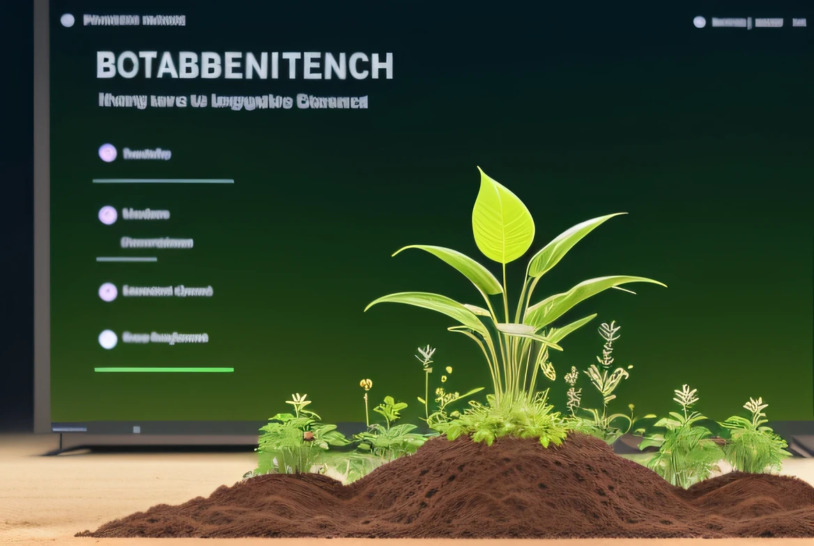 A plant that grows out of a pile of dirt，The background is a digital screen, the source of future growth, organic and robotic, organic growth, Sprouting, plants growing, accurate depiction, technology vs nature, green technology, ai biodiversity, background focus, growth, botanic, High Picture Quality, botanic, organics, futuristic technology, permaculture, biotechnology