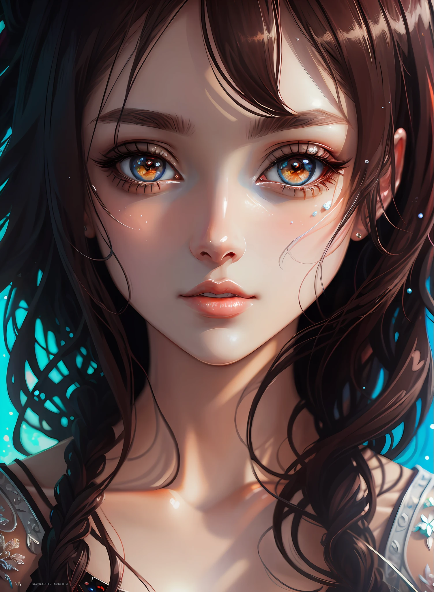 ((best qualiy)), ((The Masterpiece)), ((Realstic)), (full details),anime stile、 (a 1 woman)Close up portrait of cute woman with dark hair、Beautiful and moisturized eyes like crystal clear glass、Face without makeup、4K high-definition digital art、stunning digital illustration、Stunning 8K artwork、colorfull digital fantasy art、Colorful and bright、Beautiful digital artwork、Colorful Digital Painting、digital anime art、Portrait of beautiful and pretty woman、8K HD Digital Wallpaper Art、digitally painting