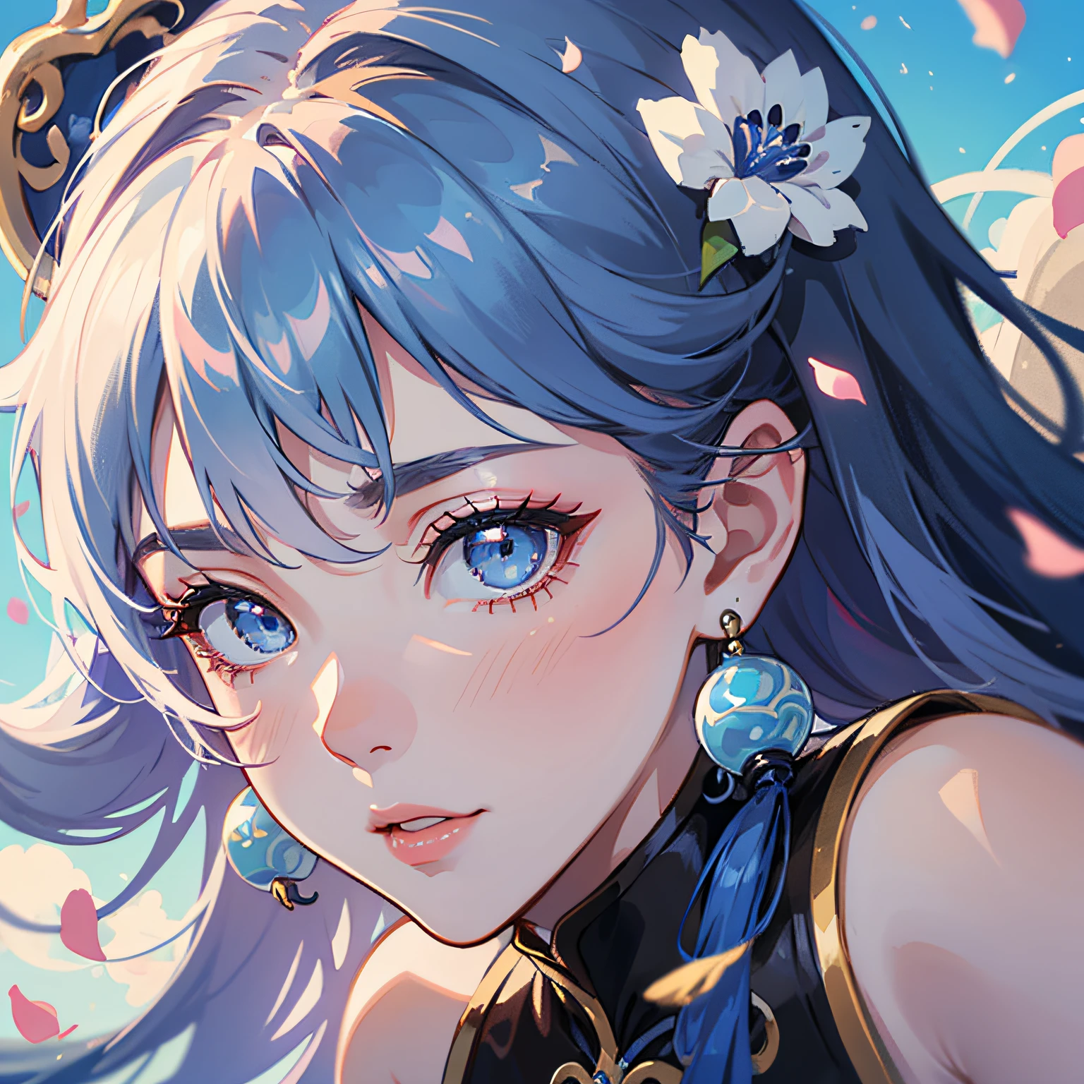 Anime girl with blue eyes and a flower in her hair - SeaArt AI