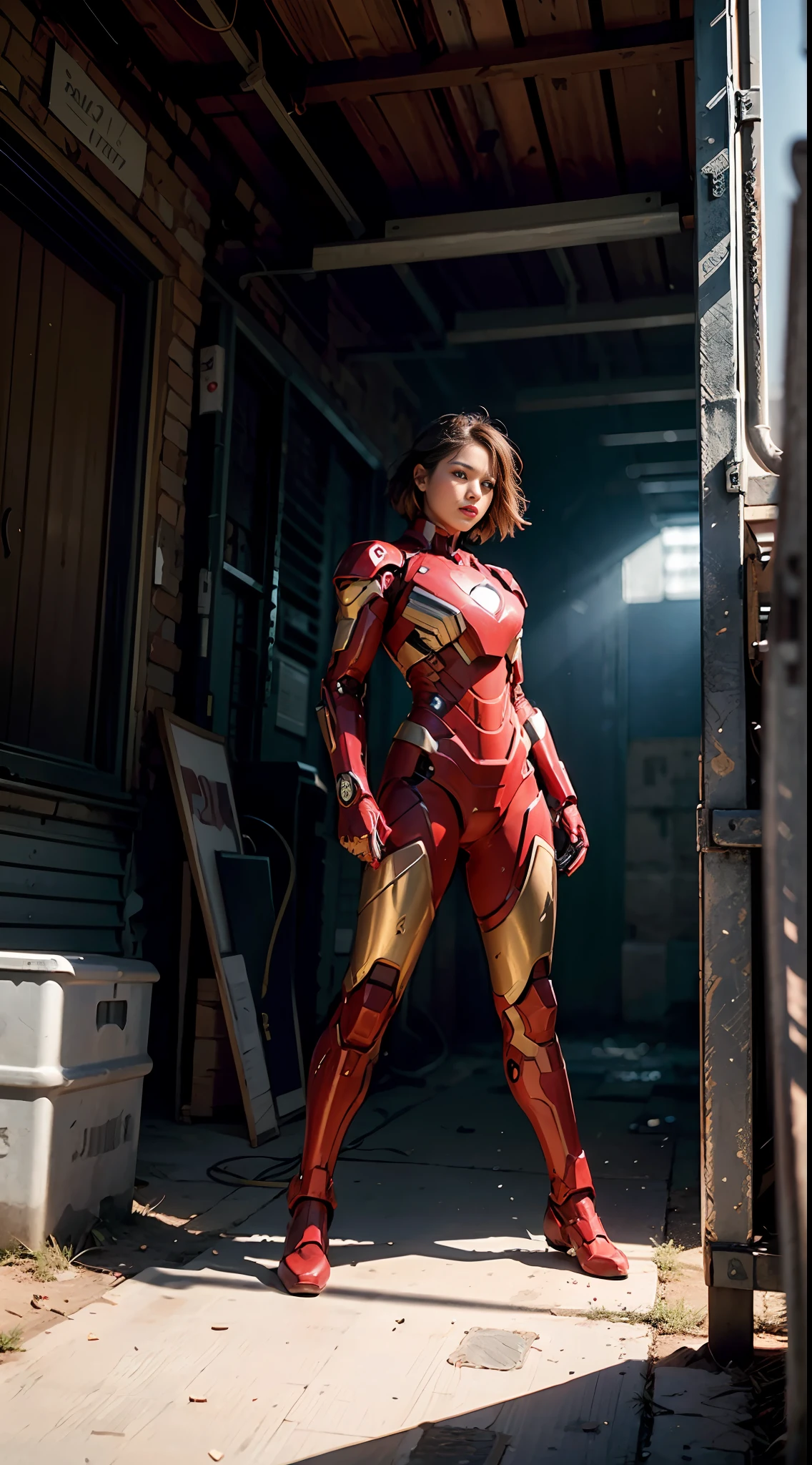 (1girl:1.3), solo,__body-parts__, official art, unity 8k wallpaper, ultra detailed, beautiful and aesthetic, beautiful, masterpiece, best quality, RAW, masterpiece, super fine photo,, best quality, super high Resolution, photorealistic, sunlight, full body portrait, stunningly beautiful,, dynamic pose, delicate face, vibrant eyes, (side view), she is wearing a futuristic Iron Man mech, red and gold, Highly detailed abandoned warehouse background, detailed face, detailed complex busy background, messy, gorgeous, milky, high detailed skin, realistic skin details, visible pores, sharp focus, volumetric fog, 8k uhd, dslr camera, High quality, film grain, fair skin, photorealism, lomography, sprawling metropolis in a futuristic dystopia, view from below, translucent