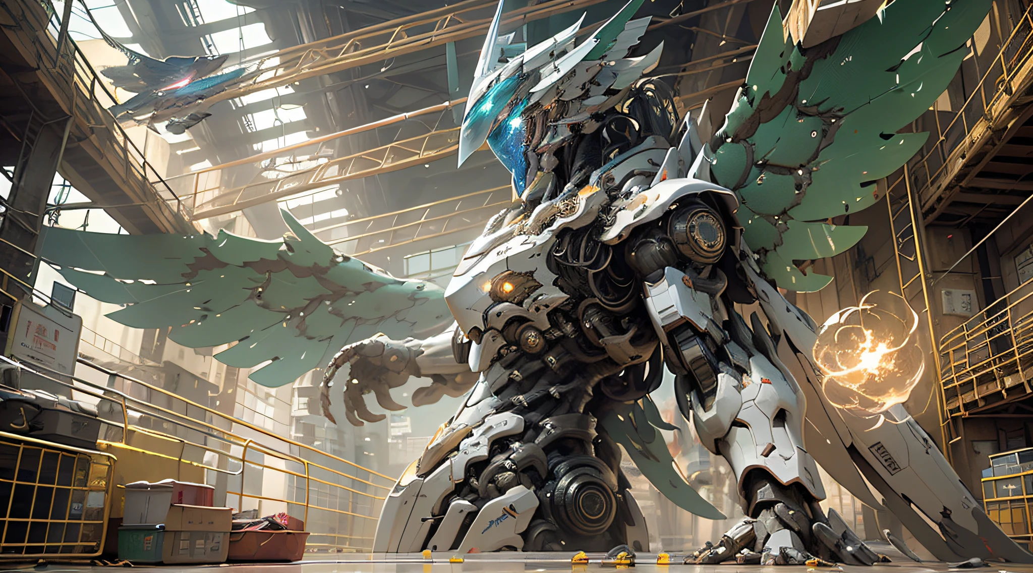 ((Best quality)), ((masterpiece)), (highly detailed:1.3), 3D, beautiful, (cyberpunk:1.2), in space, nebula, holding_weapon, (1Female mecha:1.3), facing the viewer, glowing eyes, full body, (flying, swooping down, dynamic, motion blur: 1.4), (huge mecha wings: 1.6), looking up, glowing_eyes, mecha, panorama, background is earth, nebula, space, particles, reality, HDR (High Dynamic Range), Ray Tracing, NVIDIA RTX, Super Resolution, Unreal 5, Subsurface Scattering, PBR Texturing, Post Processing, Anisotropic Filtering, Depth of Field, Maximum Clarity and Clarity, Multilayer Textures, Albedo and Specular map, Surface shading, accurate simulation of light-material interaction, perfect proportion, Octane Render, two-tone lighting, large aperture, low ISO, white balance, rule of thirds, 8K RAW, efficient sub-pixel, sub-pixel convolution,