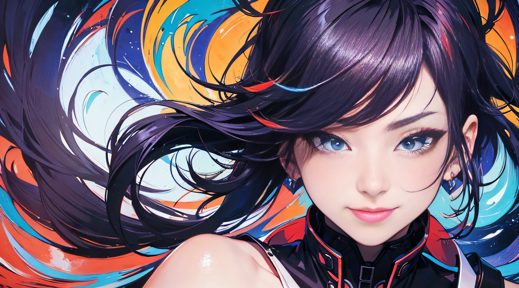 Masterpiece, best quality,young beautiful girl, ultra detailed, official art,unity 8k wallpaper, red and blue,
seductive smile,

fauvism,(bold color palette):1.2,
expressive brushwork, vivid hues,

strong contrasts, emotional impact,