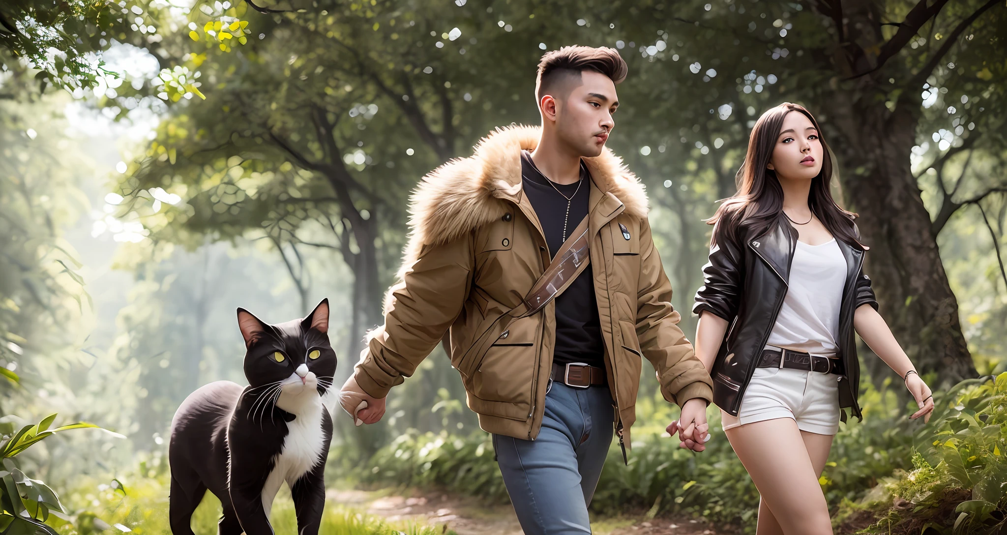 there are two cats walking in the jungle together, cute detailed digital art, Yellow Gold Hairs,furry fantasy art, adorable digital painting, jazza and rossdraws, wojtek fus, wlop and ross tran, by Yang J, 🌺 cgsociety, cute detailed artwork, wlop and rossdraws, [ trending on cgsociety ]!!, astri lohne, by Ryan Yee --auto