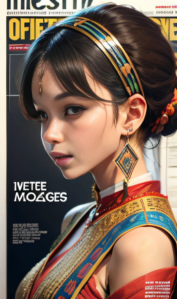 /imagine prompt: a a woman, ethnic outfit, Character map,Delicate side face,cover of a magazine
