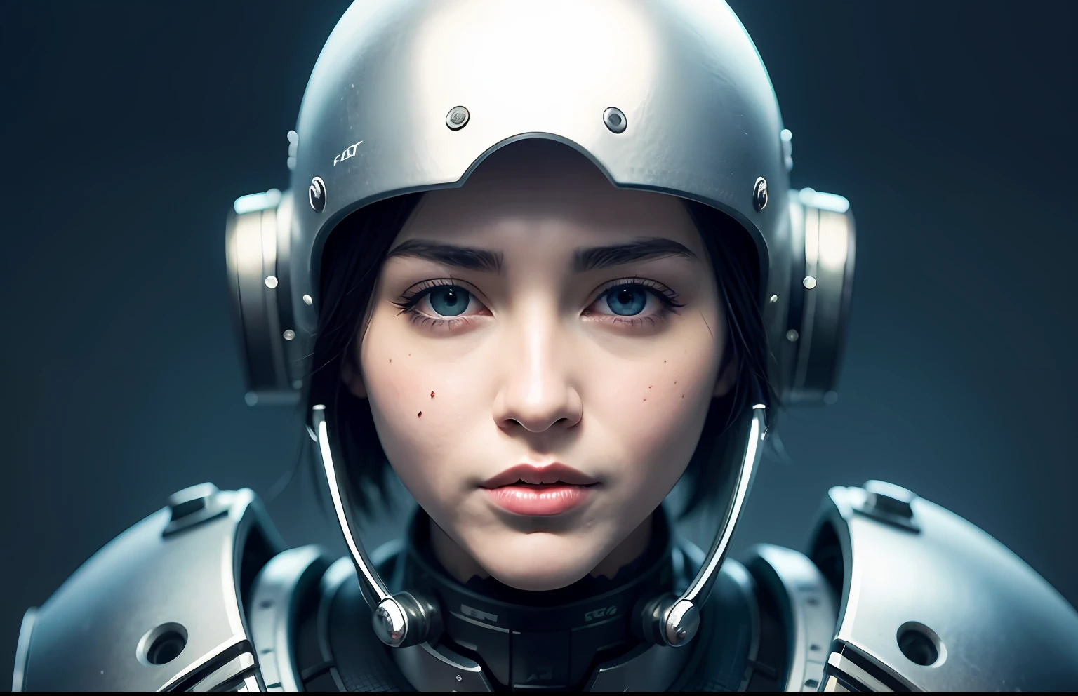 complex 3D render ultra-detailed beautiful porcelain android woman face, Cyborg, She holds the microphone like a DJ, zolotisní world, robotic parts, 150 mm, Beautiful studio soft light, Edge light, Striking details, Luxury cyberpunk, lace, hyperrealistic, anatomical, facial muscles, cable, electrical wires, microchip, elegant, beautiful background, Octane imaging, стиль HR Giger, 8K, the best qualityt, The Masterpiece, llustration, Extremely thin and beautiful, Extremely detailed, CG, unity, wallpaper, (realisti, photo-realistic: 1,37), startling, Finely detailed, The Masterpiece, the best qualityt, offical art, extremely detailed wallpapers Computer graphics Unity 8K, Absurd, incredibly absurd, robot, Silver helmet, The whole body, sedentary