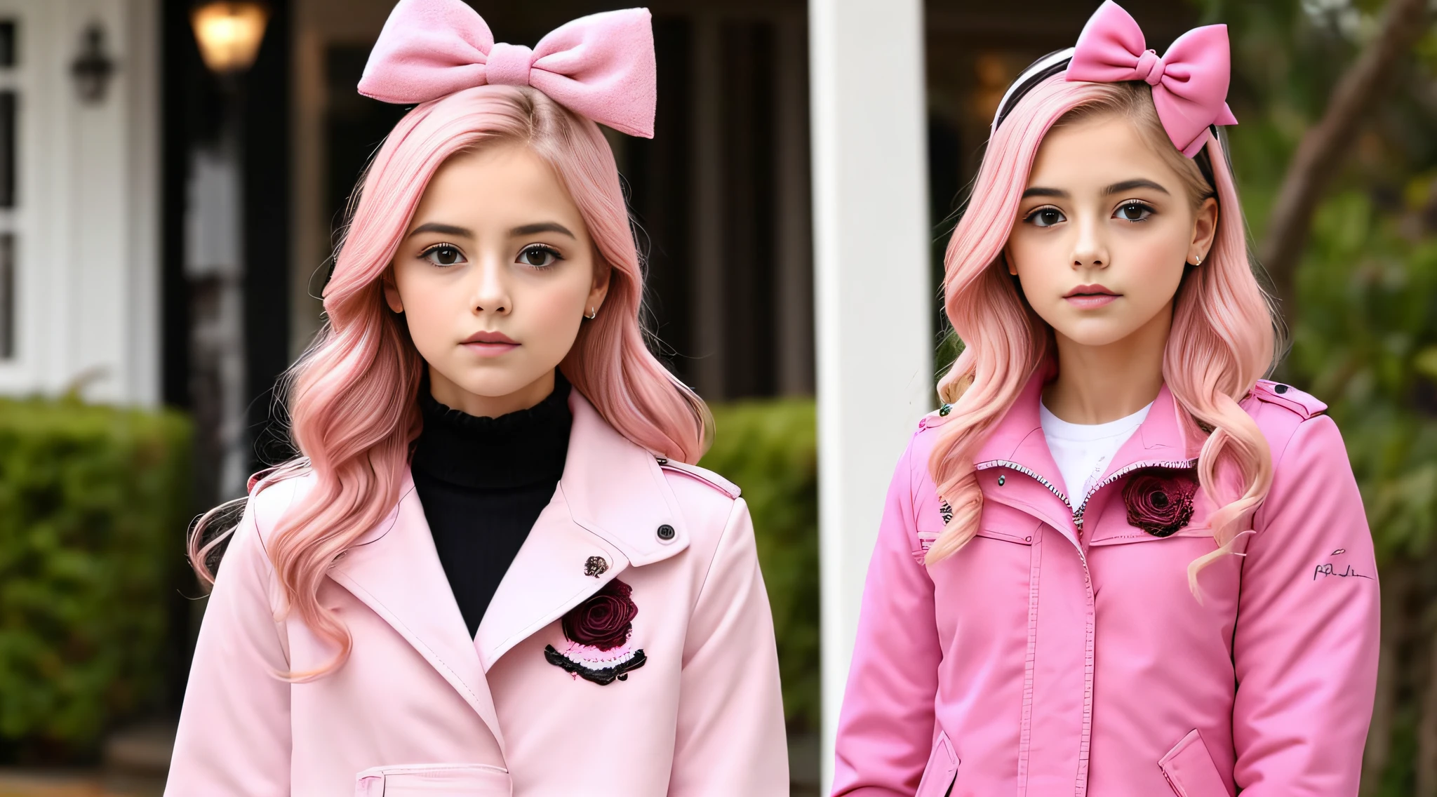 BLONDE CHILD GIRL , na jaqueta rosa segurando um bolo rosa com cobertura rosa, alexa grace, menina cor-d, wearing pink hair bow, menina doce, Katelni Estilo Nice, inspirado em Lucia Peka, rosto rosa brilhante, Nossas Coisas Estranhas, cara rosa, menina rosa bonita, meniem e bonito, Nice Poinspirado em Sophia Beale