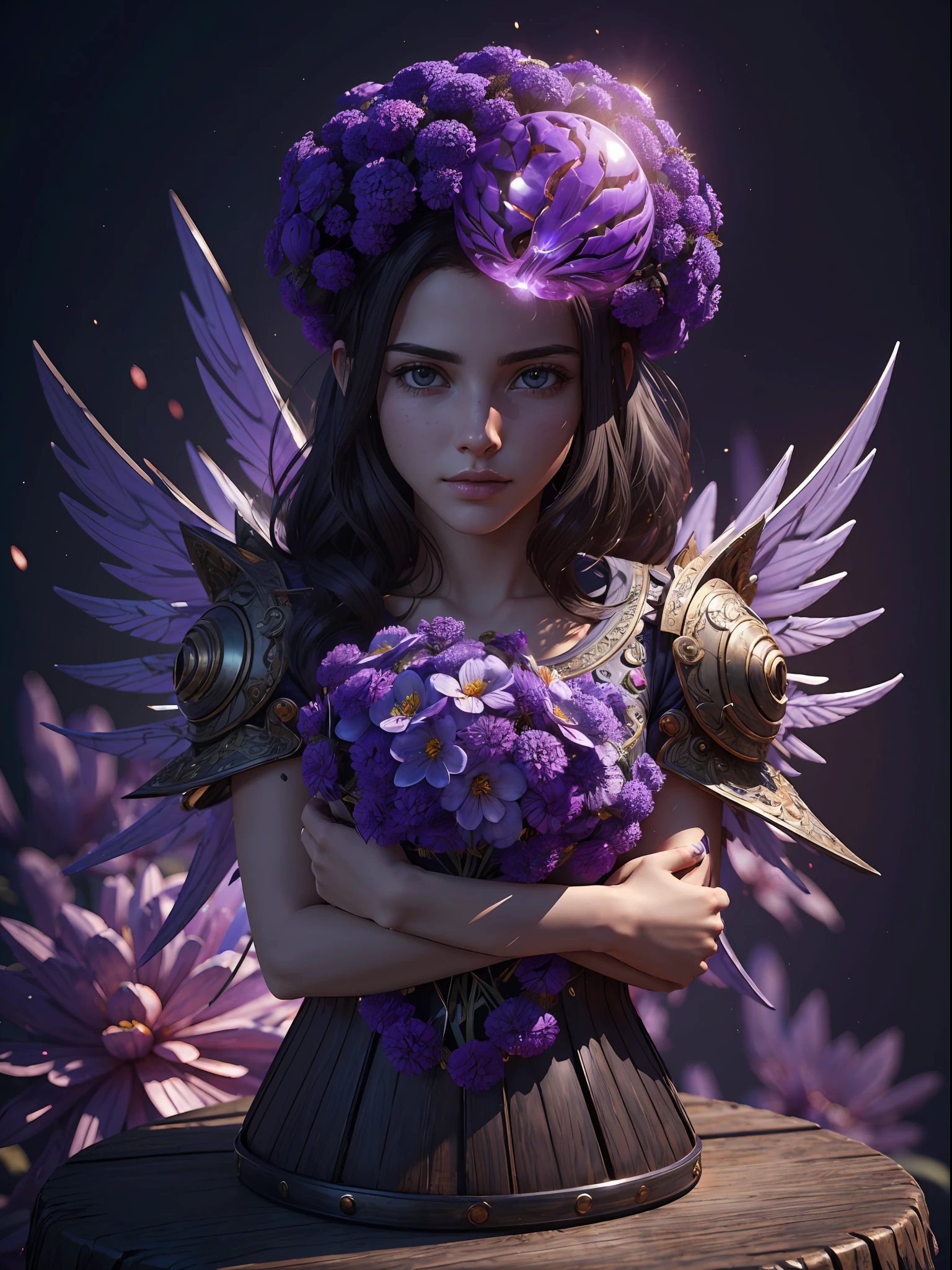 Incredible and spectacular scenes, ((high quality)), ((detailed)), ((fantasy)), "purple plasma brain, purple plasma body, realistic, best quality, 4K, flowers trapped in blisters at the top realistic, (handsome teenager and beautiful girl hugging), full body portrait", image quality (3D rendering effect) , exquisite details,