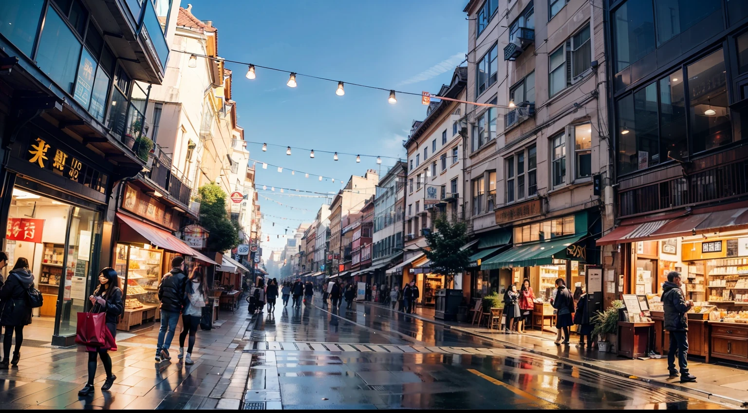 photos、beautiful photo、Realstic、Clear photos、high buildings、Bustling street、shopping street