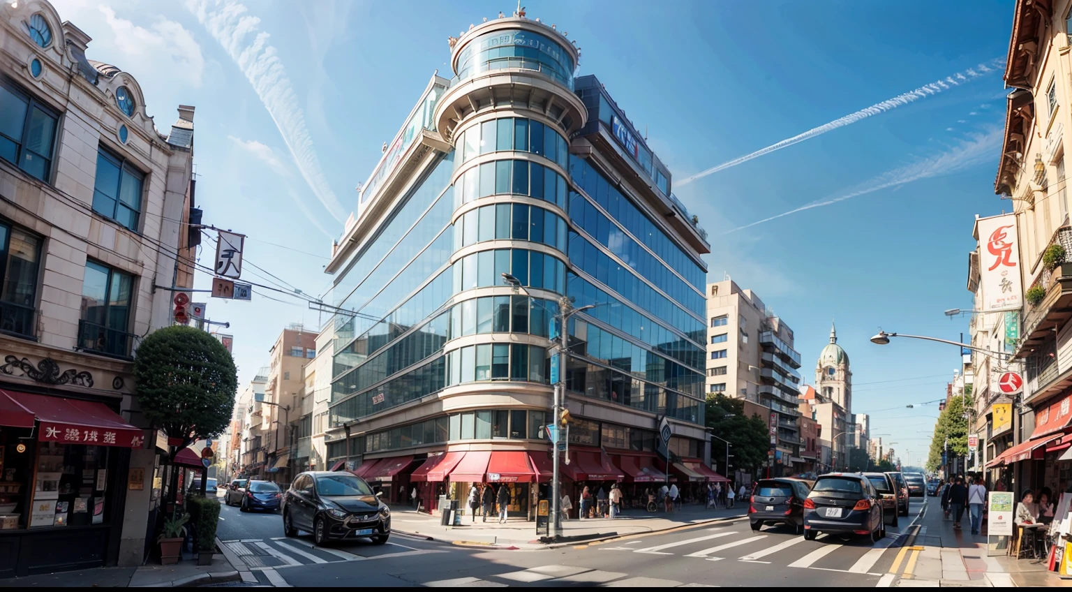photos、beautiful photo、Realstic、Clear photos、high buildings、Bustling street、shopping street