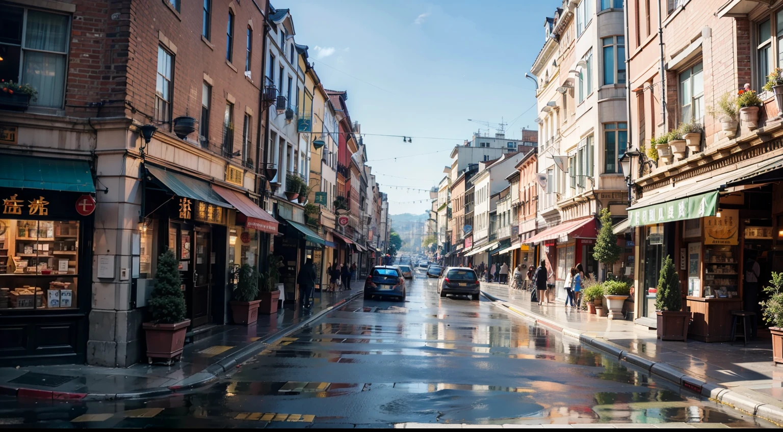photos、beautiful photo、Realstic、Clear photos、high buildings、Bustling street、shopping street