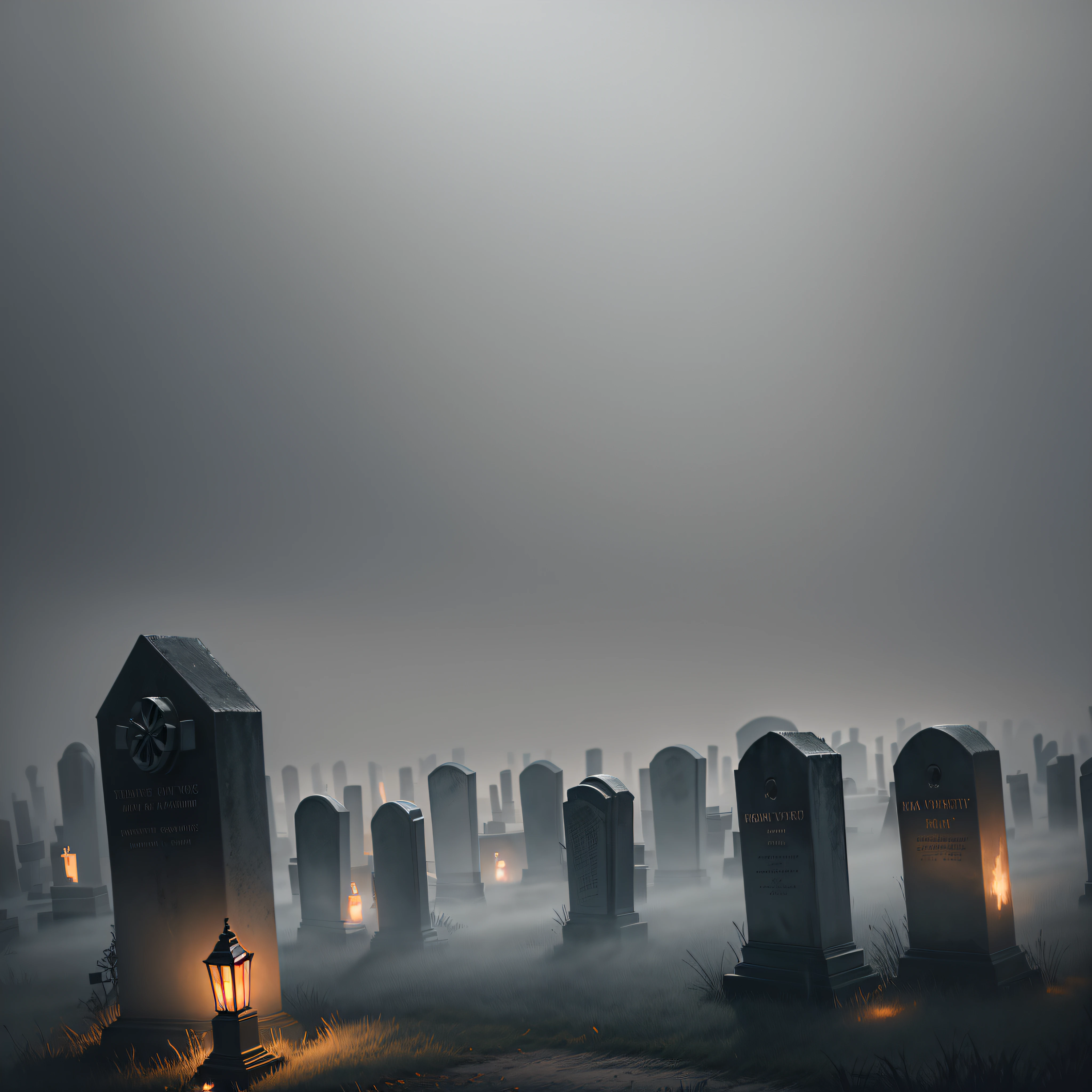 "Ghostly Hauntings": A minimalist and atmospheric image depicting ghostly apparitions floating among tombstones in a misty graveyard, with subtle shades of gray, capturing the eerie ambiance of Halloween night, Ultra realism, color field printing, high detail, UHD, 8k, anatomically correct, cinematic lighting 4d quality --auto --s2