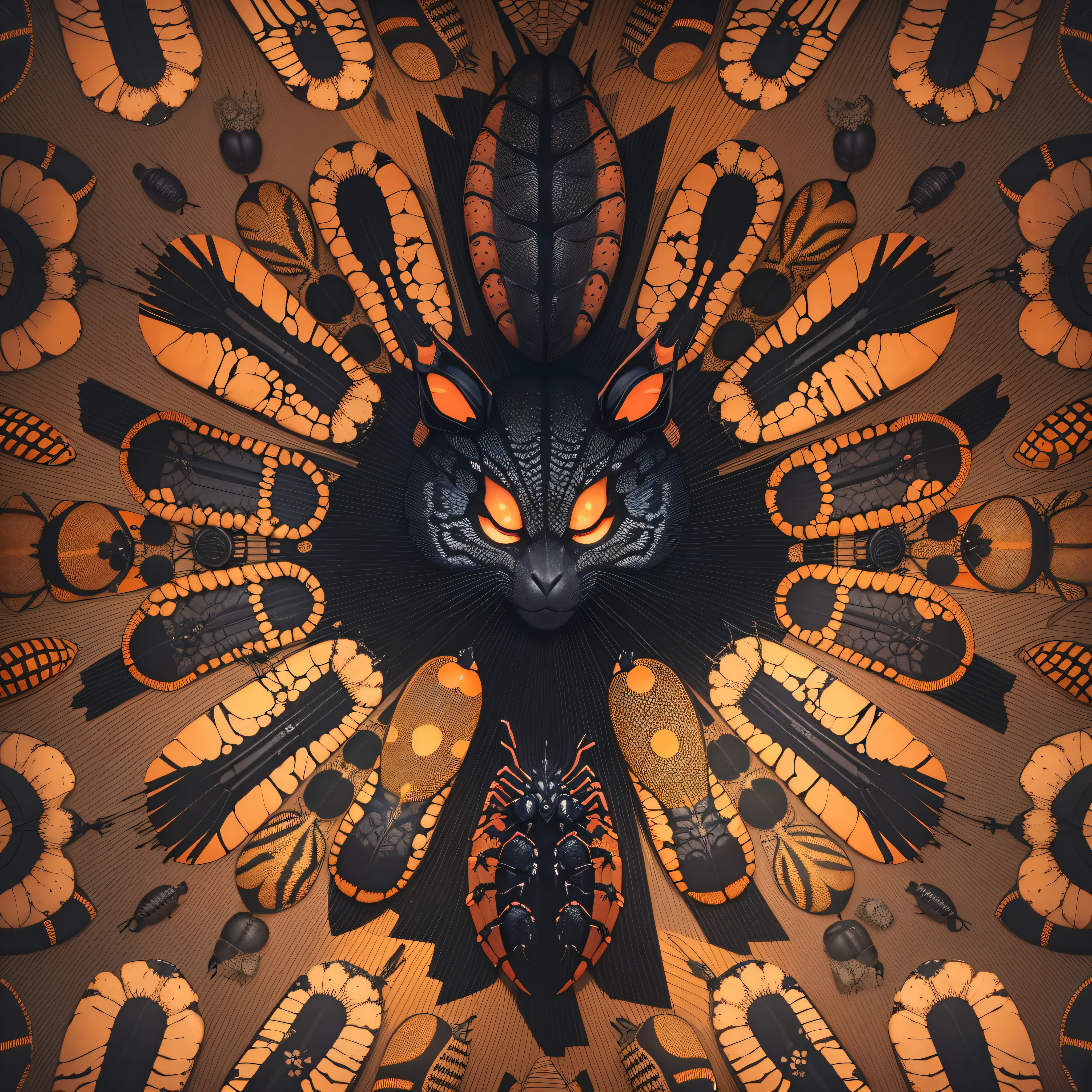 Creepy Crawlers": A detailed illustration showcasing a variety of creepy crawlies associated with Halloween, such as spiders, snakes, and insects, arranged in a captivating pattern for a t-shirt design with a touch of darkness, Ultra realism, color field printing, high detail, UHD, 8k, anatomically correct, cinematic lighting 4d quality --auto --s2
