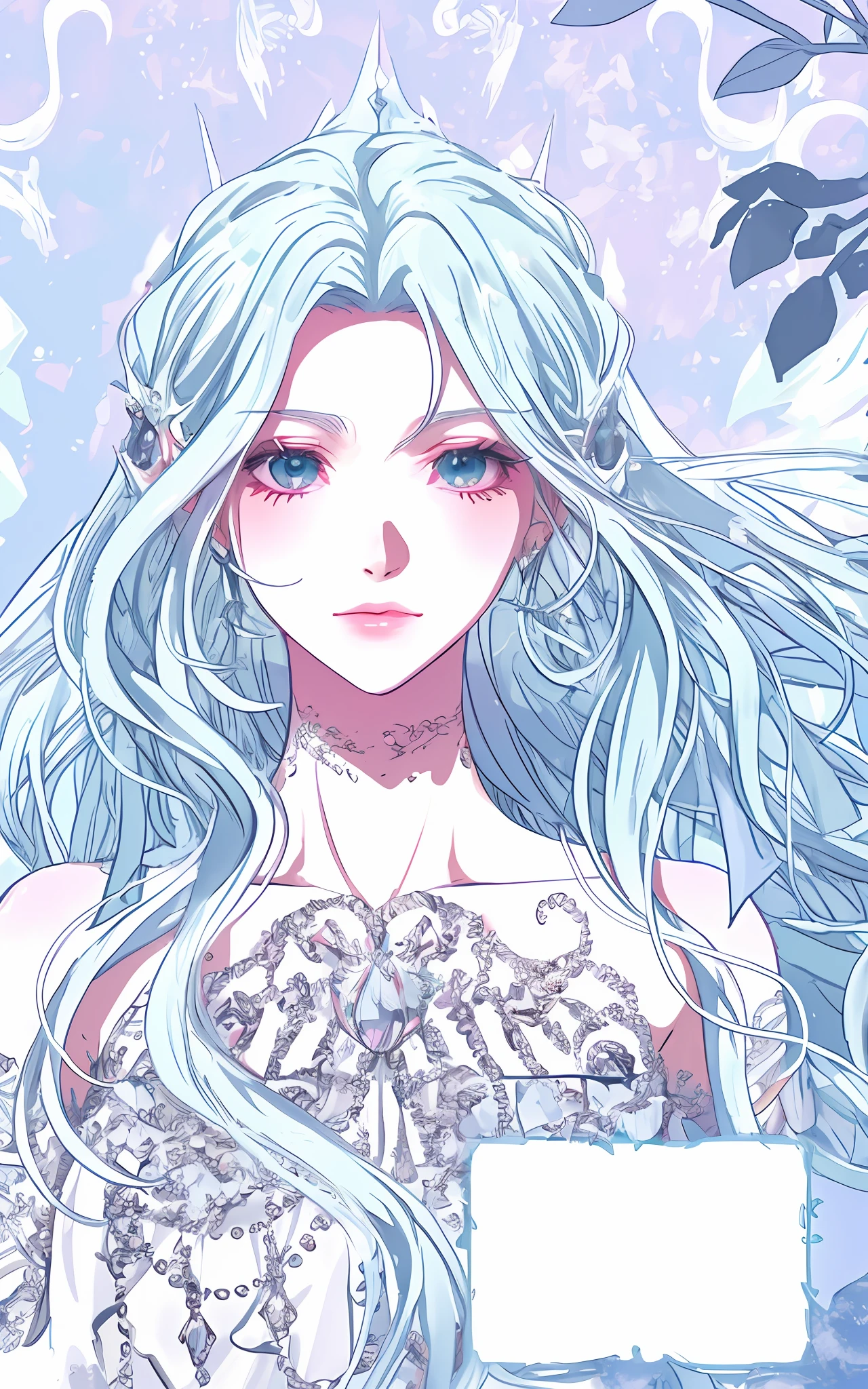 A white divine dragon with white scales, wrapped around a fairy, a fairy with long flowing hair and delicate facial features, wearing a long dress with clear and delicate layers, and a beautiful headdress