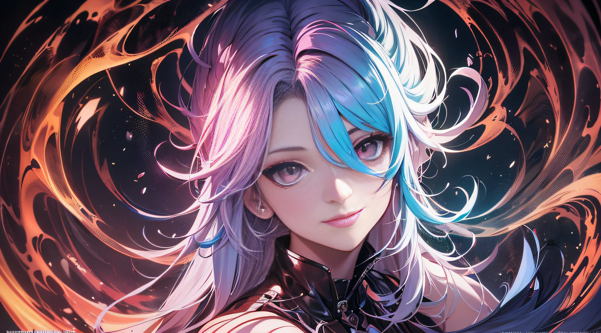 Masterpiece, best quality,young beautiful girl, ultra detailed, official art,unity 8k wallpaper, red and blue,
seductive smile,

superimposition,(layered imagery):1.2,
overlapping visuals, complex composition,

blended effects, intriguing narrative,

thought-provoking concept