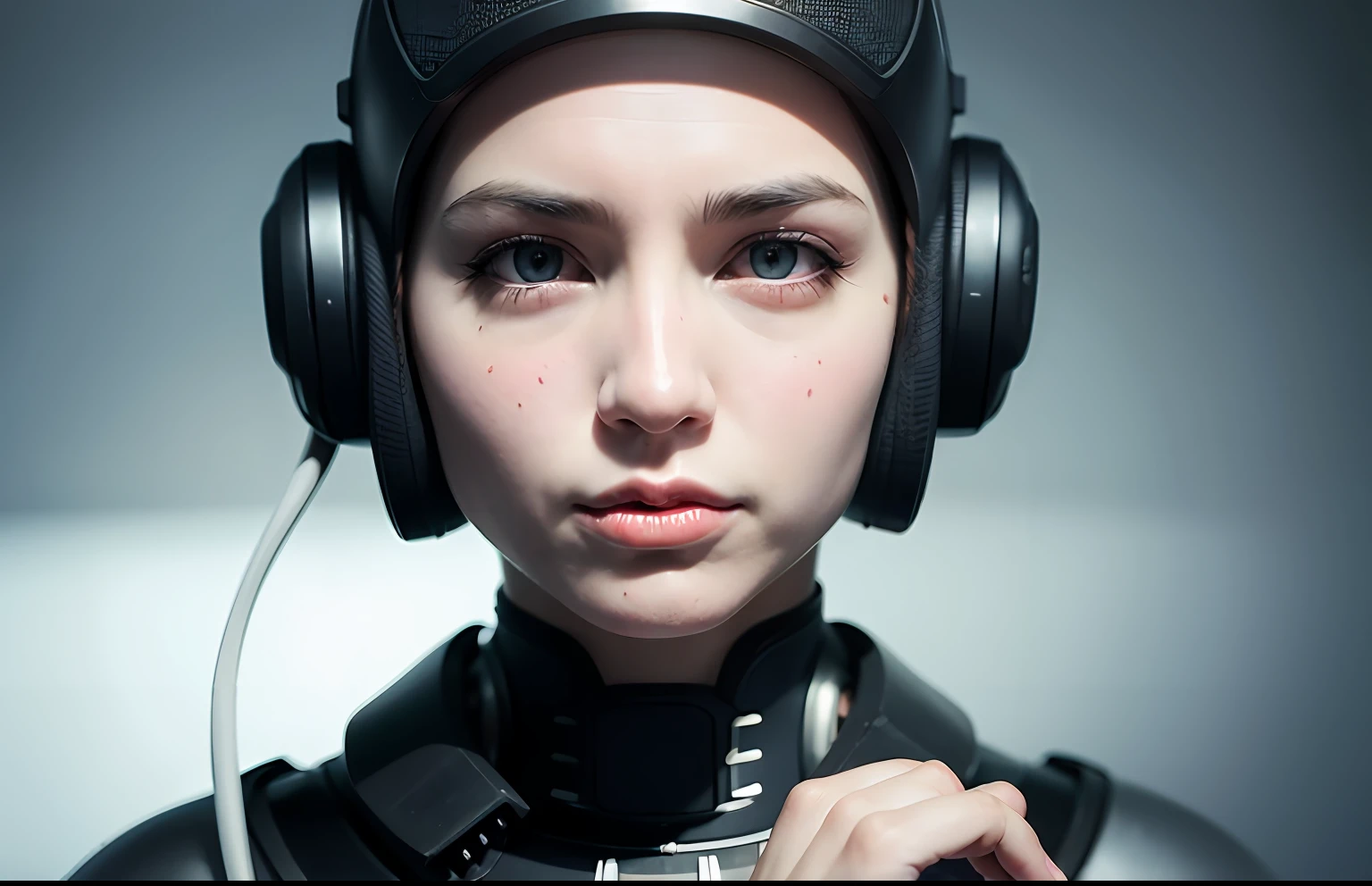 сложный 3D-рендер, ultra detailed beautiful porcelain android woman face, She holds the microphone like a DJ, zolotisní world, robotic parts, 150 mm, Beautiful studio soft light, Edge light, Striking details, Luxury cyberpunk, lace, hyperrealistic, anatomical, facial muscles, cable, electrical wires, microchip, elegant, beautiful background, Octane imaging, стиль HR Giger, 8K, the best qualityt, The Masterpiece, llustration, Extremely thin and beautiful, Extremely detailed, CG, unity, wallpaper, (realisti, photo-realistic: 1,37), startling, Finely detailed, The Masterpiece, the best qualityt, offical art, extremely detailed wallpapers Computer graphics Unity 8K, Absurd, incredibly absurd, robot, Silver helmet, The whole body, sedentary