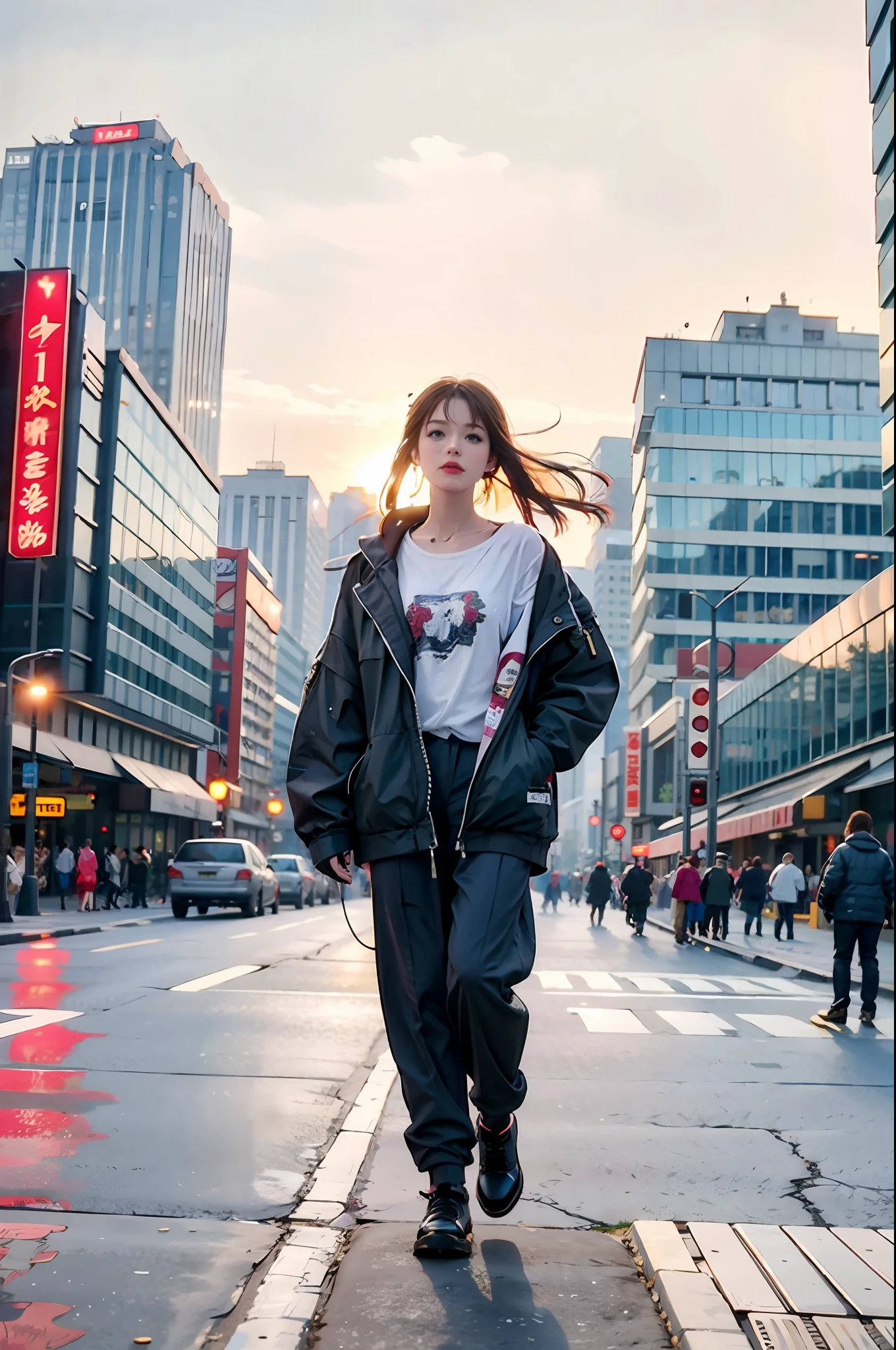 masterpiece, best quality, realistic:1.3, 1girl, cute, cityscape, street, cyberpunk, sunlight, backlighting, ((((hdr)))), intricate scene, artstation, intricate details, vignette, saigon vietnam in 1990, wet, professional lighting, photon mapping, radiosity, physically-based rendering, Nguyen Hue walking street, cyclo, antique car