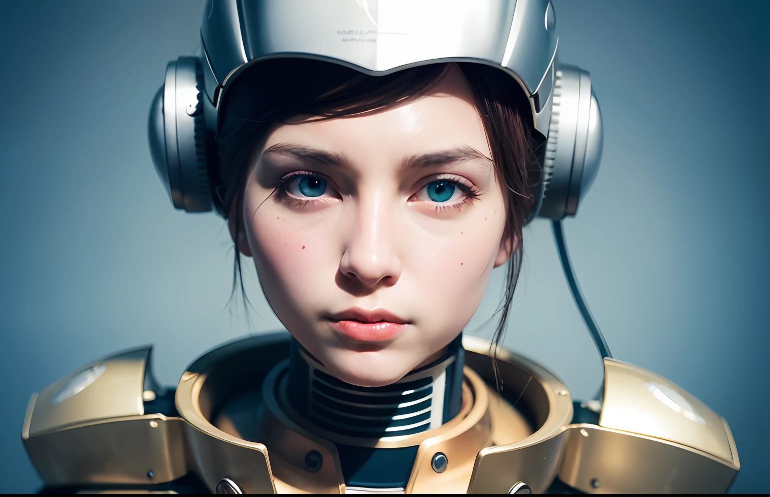 сложный 3D-рендер, ultra detailed beautiful porcelain android woman face, She holds the microphone like a DJ, zolotisní world, robotic parts, 150 mm, Beautiful studio soft light, Edge light, Striking details, Luxury cyberpunk, lace, hyperrealistic, anatomical, facial muscles, cable, electrical wires, microchip, elegant, beautiful background, Octane imaging, стиль HR Giger, 8K, the best qualityt, The Masterpiece, llustration, Extremely thin and beautiful, Extremely detailed, CG, unity, wallpaper, (realisti, photo-realistic: 1,37), startling, Finely detailed, The Masterpiece, the best qualityt, offical art, extremely detailed wallpapers Computer graphics Unity 8K, Absurd, incredibly absurd, robot, Silver helmet, The whole body, sedentary