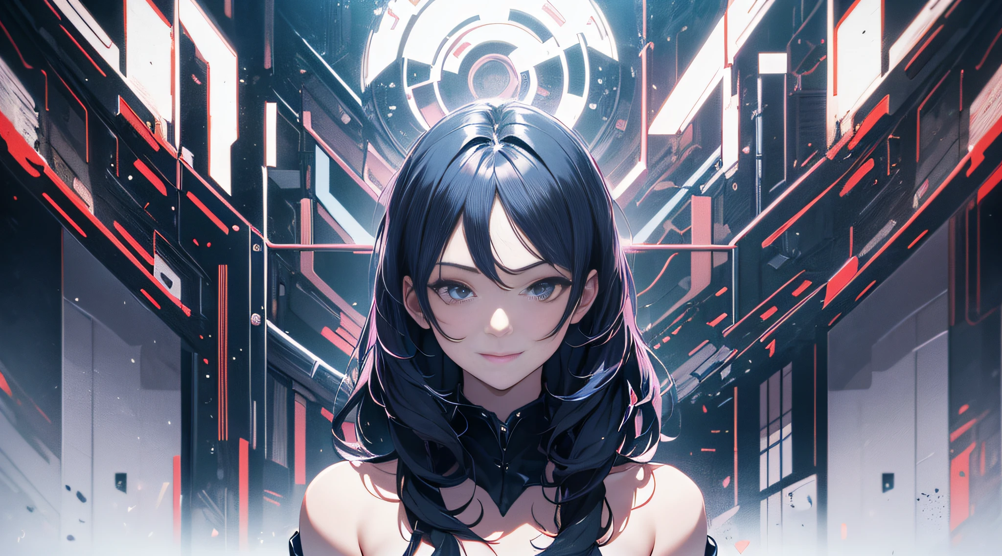 Masterpiece, best quality,young beautiful girl, ultra detailed, official art,unity 8k wallpaper, red and blue,
seductive smile,

negative space,
(minimalist composition):1.2,

empty areas, contrasting forms,

visual balance, thought-provoking design

artistic simplicity