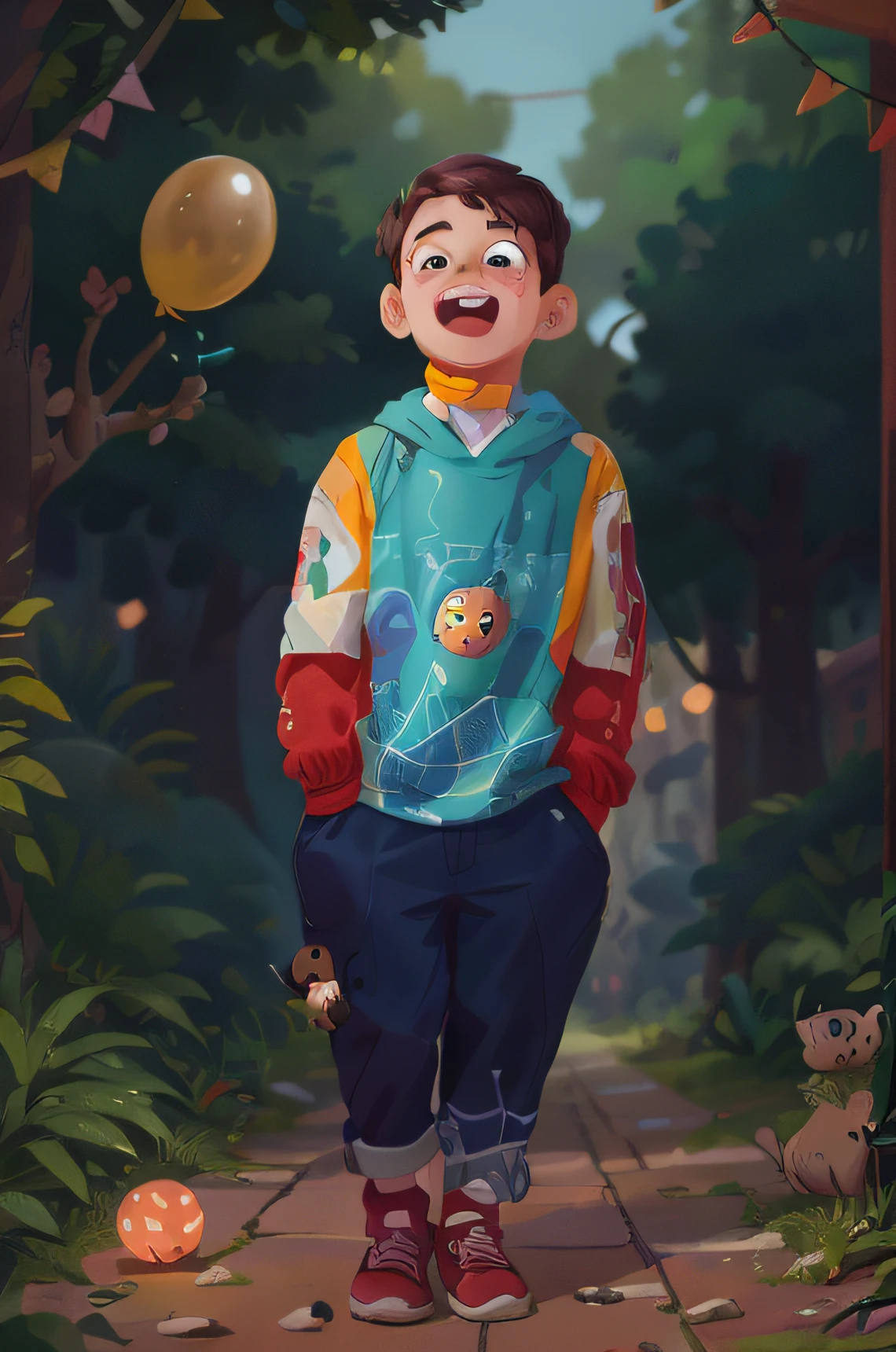 A boy, zoo, many balloons, happy, happy, perfect quality, clear focus (clutter - home: 0.8), (masterpiece: 1.2) (realistic: 1.2) (bokeh) (best quality) (detailed skin: 1.3) (intricate details) (8K) (detail eyes) (sharp focus), (happy)
