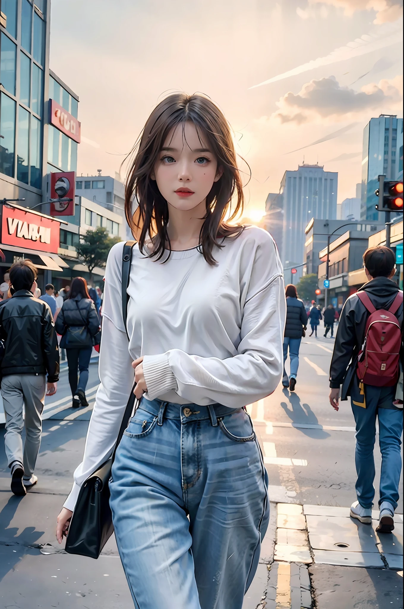 masterpiece, best quality, realistic:1.3, 1girl, cute, cityscape, street, night, cyberpunk, sunlight, backlighting, ((((hdr)))), intricate scene, artstation, intricate details, vignette, saigon vietnam in 1990, wet, professional lighting, photon mapping, radiosity, physically-based rendering, Nguyen Hue walking street, cyclo, antique car,