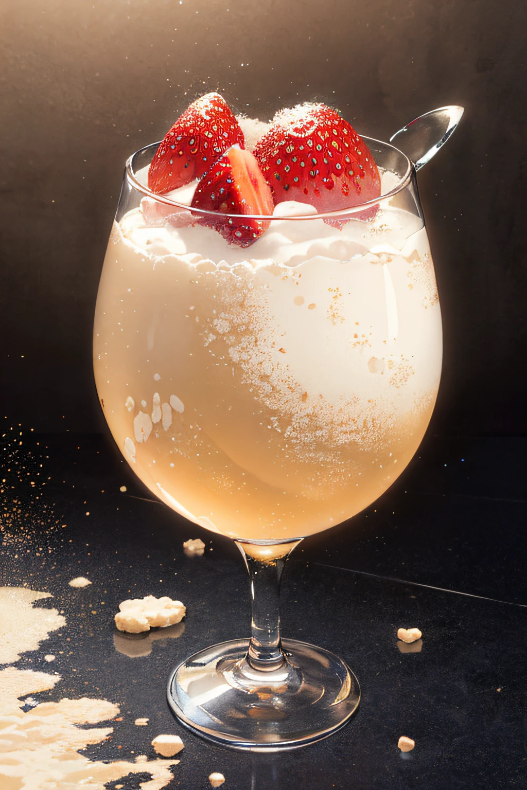(Magical Photo:1.3) of (Realistic:1.3),(Energetic:1.3) product photography of a strawberries falling into a glass of milk, splash, intricate, epic,(by Artist RHADS:1.3),Highly Detailed,(Provia:1.3)