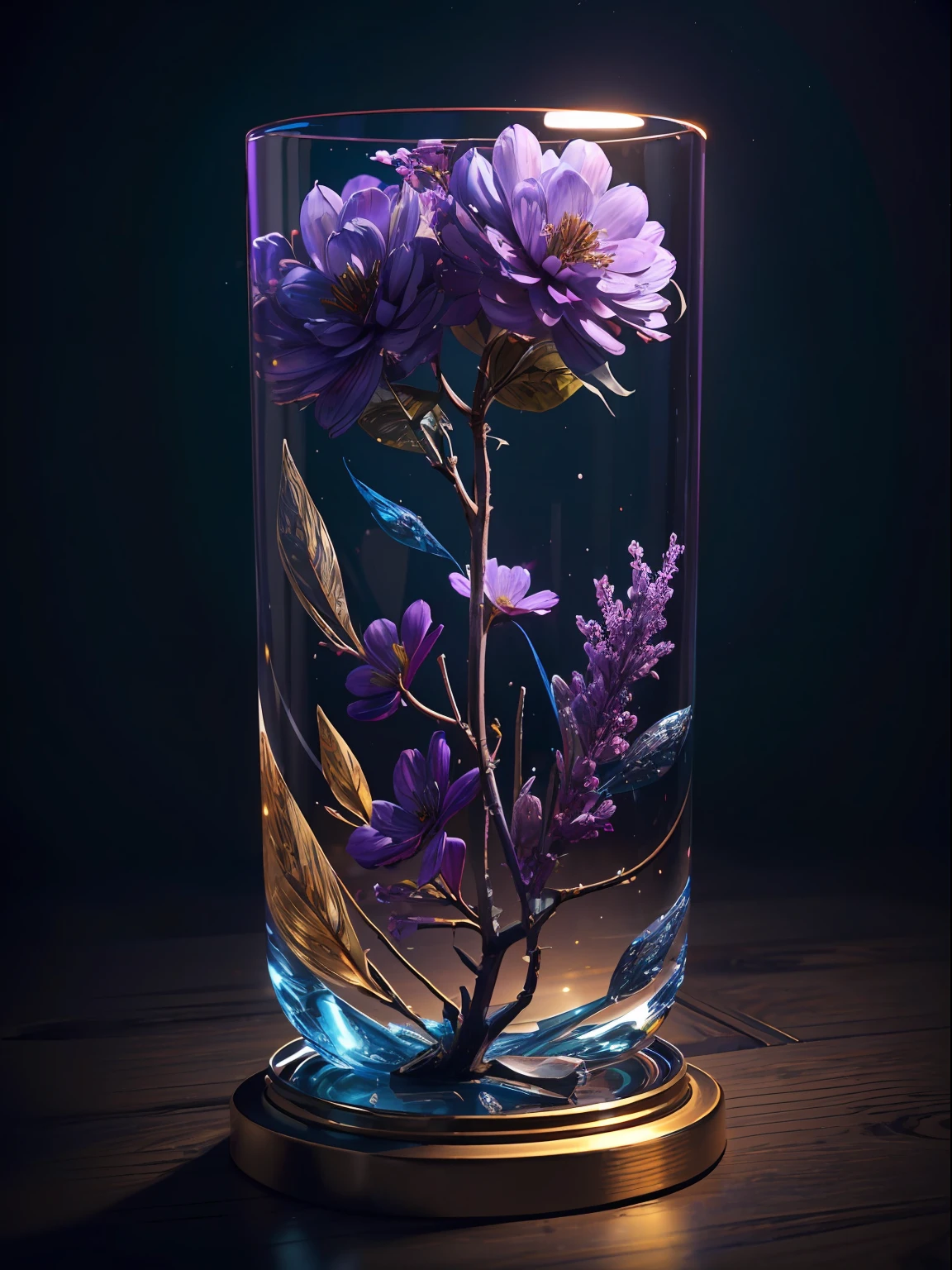 Incredible and spectacular scenes, ((high quality)), ((detailed)), ((fantasy)), "purple plasma body, realistic, best quality, 4K, flowers trapped in blisters at the top realistic, full body portrait", image quality (3D rendering effect) , exquisite details,