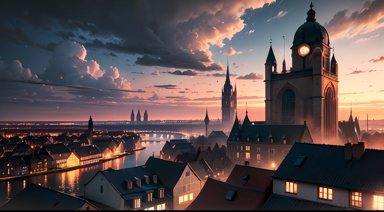 Rendsburg, Germany, Cyberpunk-city, future, clouds, lights, atmospheric, detailled, 4K --auto