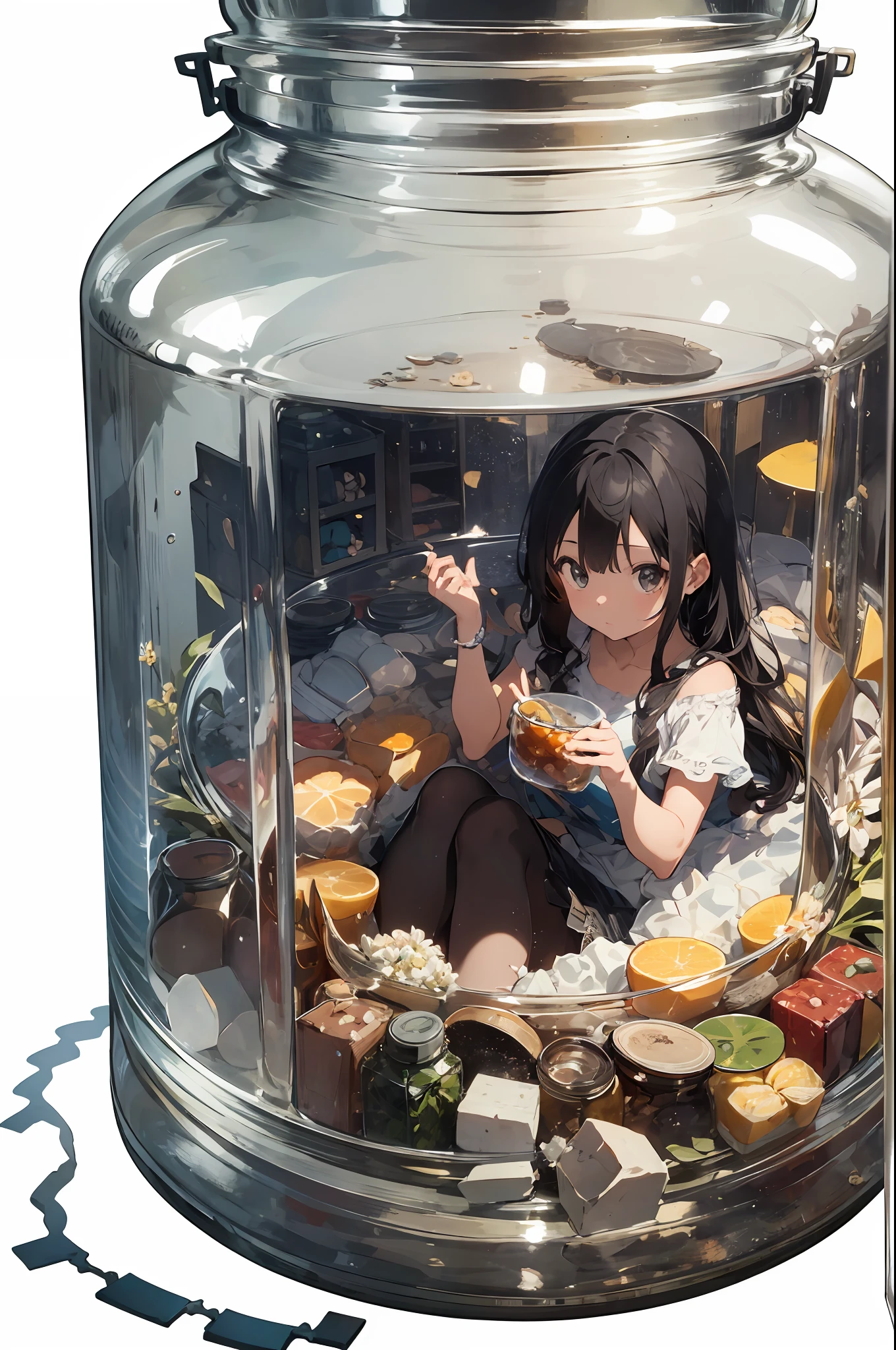 (masterpiece, best quality), intricate details, 8k, artstation, wallpaper, sharp focus, ca3,(white background:1.45),(transparent background:1.3),{(depth of field:0.5)},(glass strips:1.2),[(glass jar:1.15),(girl in jar:1.35):(sitting girl)], fix,cute,whole body,