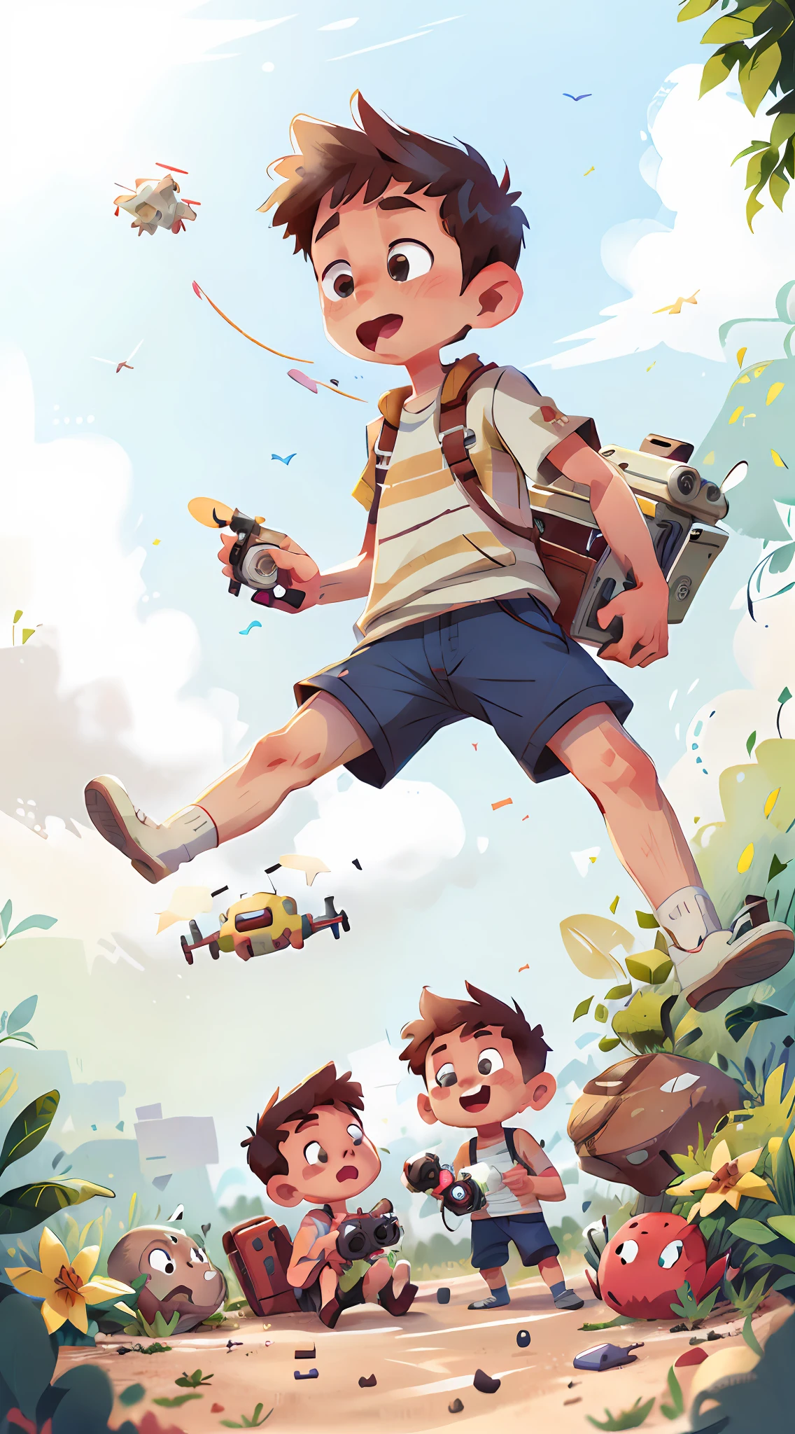 (SFW), two boys playing with drones, happy