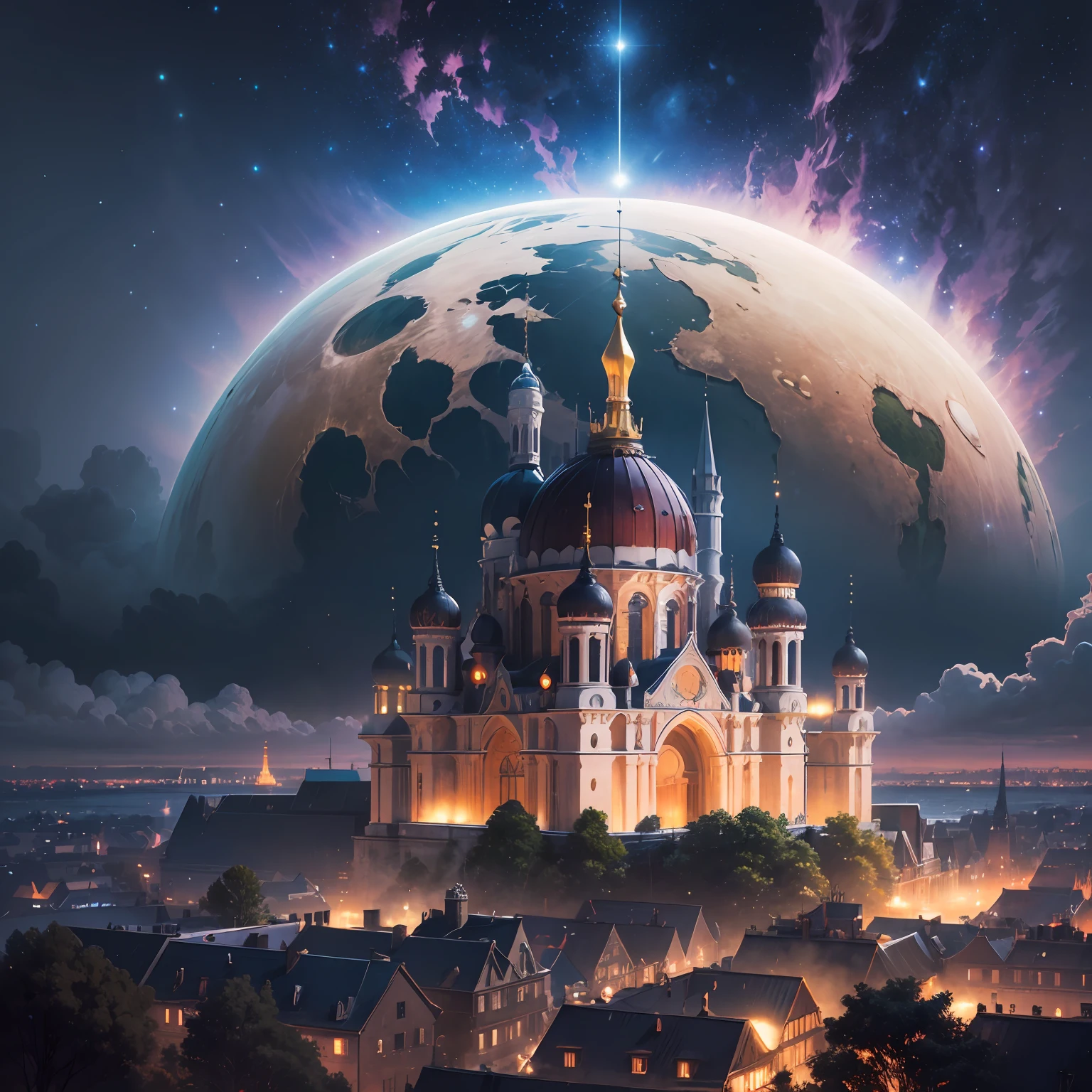 Masterpiece, top quality, 8K, realistic, very detailed CG, fully focused, celestial, glory, shining view of heaven, luminous building, blessing, joy, outstanding culture and art,
