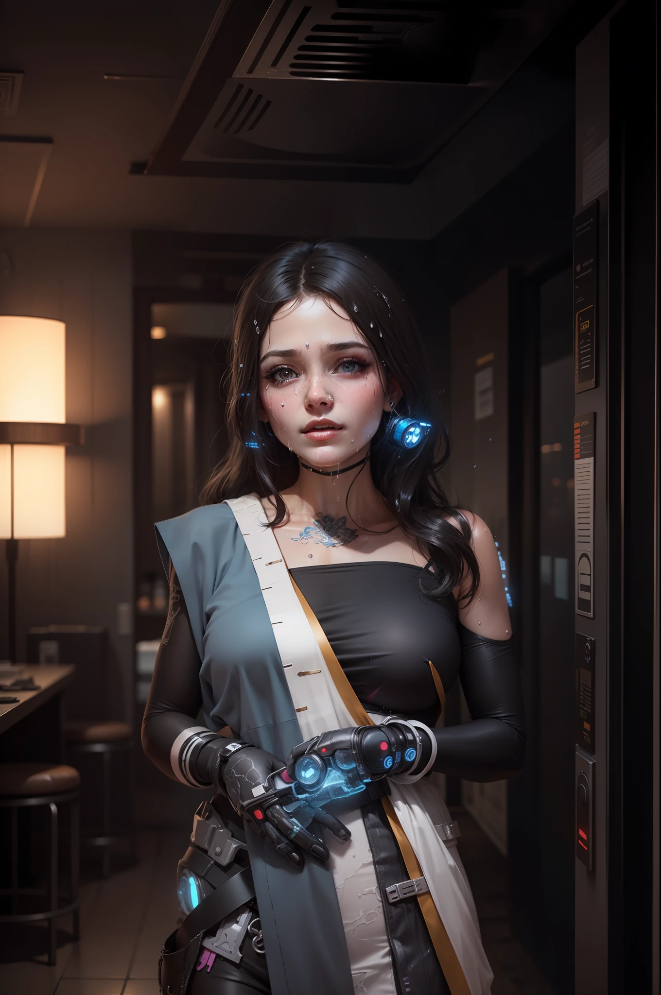 Cyberpunk beautiful girl wet body ultra realistic face suprim details sharp face ultra realistic face ultra realistic body 8k