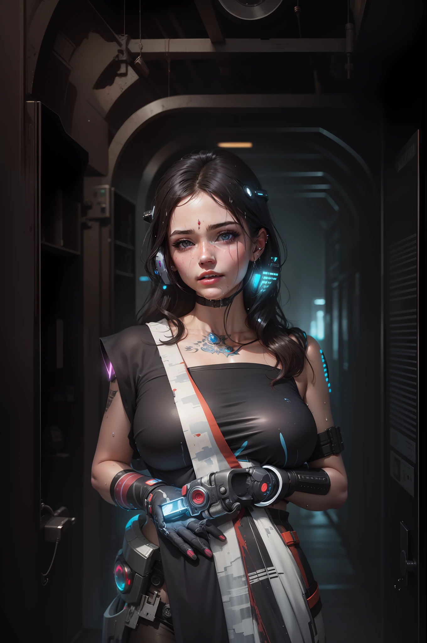 Cyberpunk beautiful girl wet body ultra realistic face suprim details sharp face ultra realistic face ultra realistic body 8k