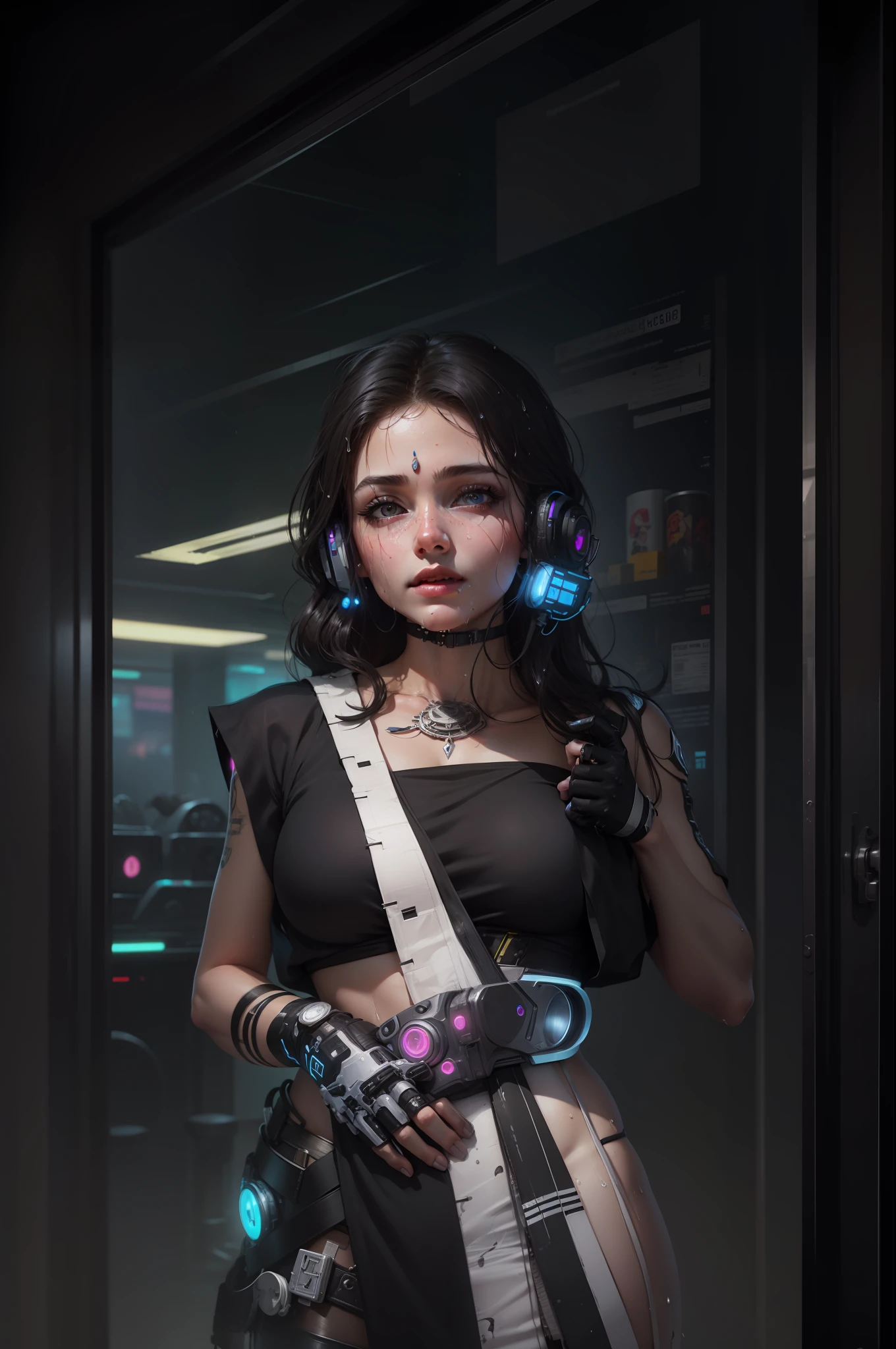Cyberpunk beautiful girl wet body ultra realistic face suprim details sharp face ultra realistic face ultra realistic body 8k