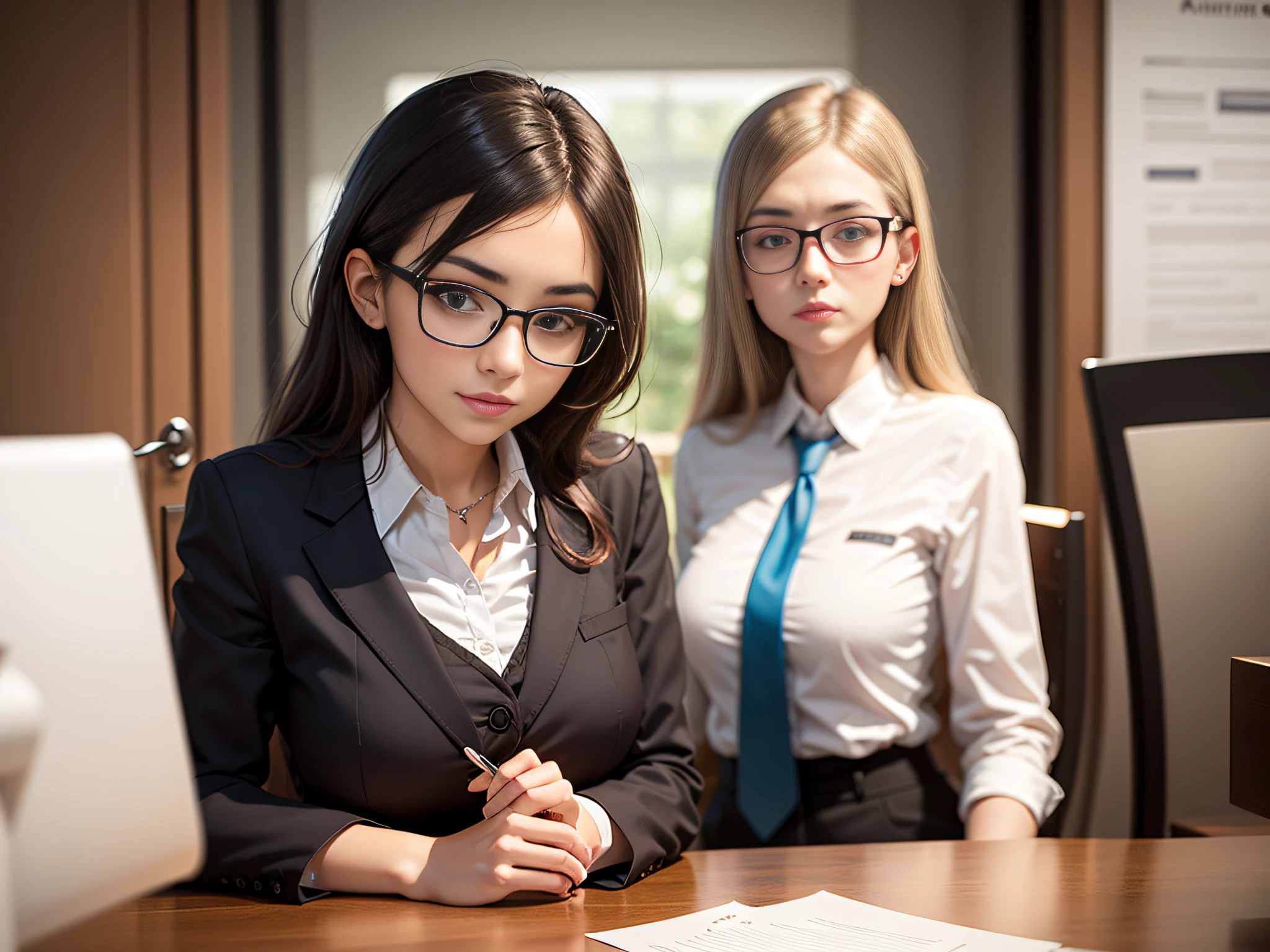 sales manager girl sitting at the table with glasses --auto