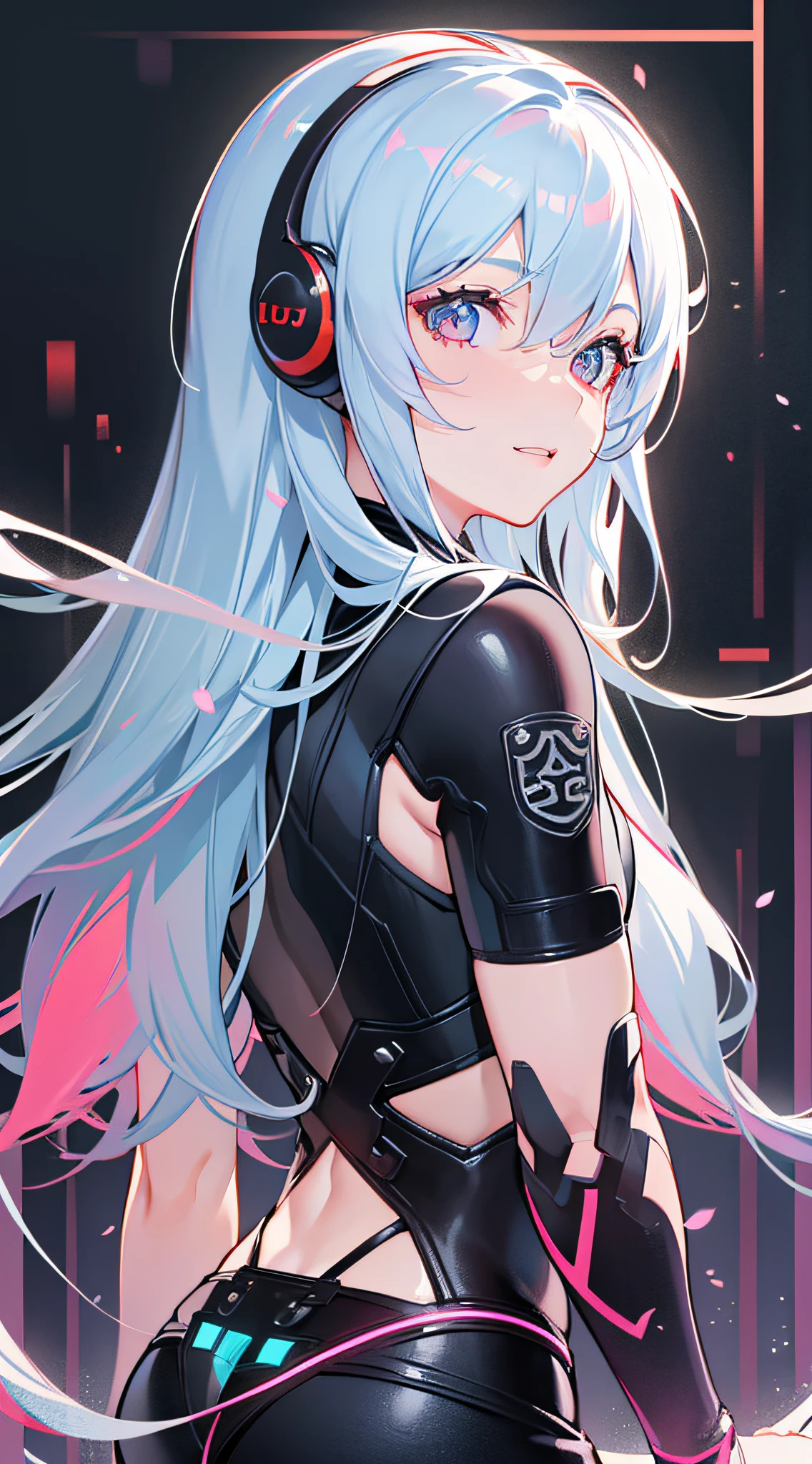 (en la luna, el espacio, Looking back at the Earth), cabello blanco, camiseta sin mangas negra, volumetric lightning, chaqueta blanca, ((ulzzang)), auriculares brillantes, ciberpunk, futurista, ojos multicolores, ojos detallados, hiperdetallado, sonrisa ligera, muy detallado, hermoso, small details, ultra detallado, mejor calidad, intrincado, hiperrealismo, agudo, digital ilustration, detallado, realismo, intrincado, 4k, 8k, tendencias en artstation, good anatomy, Beautiful lighting, premiado, fotorrealista, sombras realistas, realistic lighting, Beautiful lighting, trazado de rayos, detalles intrincados, temperamental, regla de los tercios, obra maestra (illustartion: 1.1), high res (CG extremadamente detallado, unidad, fondo de pantalla de 8k: 1.1), rostro hermoso, rostro muy detallado, ultra realista, obra maestra bokeh, extremadamente detallado, intrincado, zoomout, colorido, colores vibrantes, red nail polish, vista lateral,