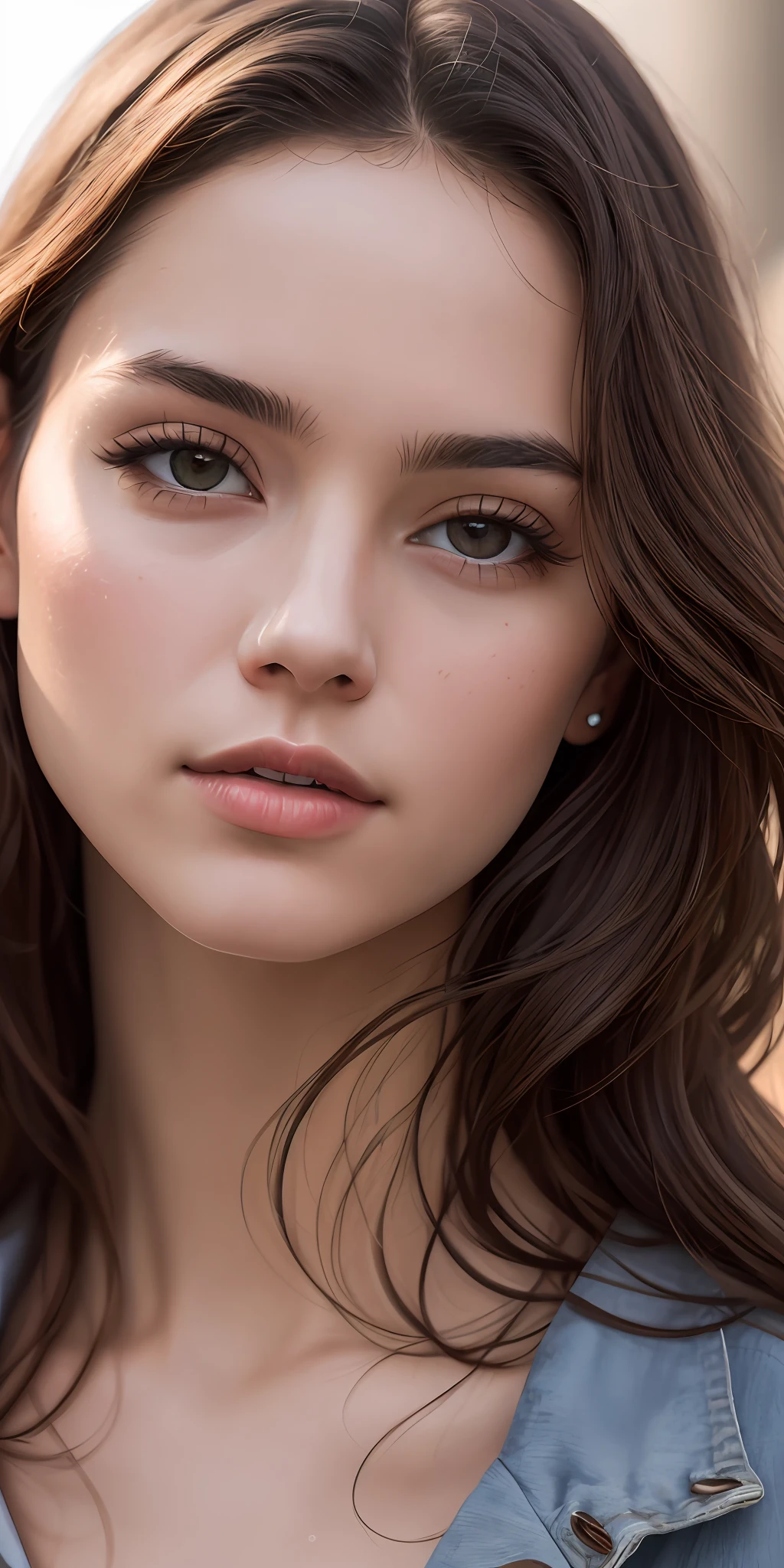 Photo of 25 year old European girl, RAW, beautiful woman, (brown hair with extra long wavy), ((portrait)), (Detailed face: 1.2)), (Detailed facial features)), (Fine skin), pale skin, high detail and casual dress, slim body, megacity environment, (cold color), wet, moist, reflection, (masterpiece) ( Perfect proportions) (realistic photos) (highest quality) (detail) shot with Canon EOS R5, 50mm lens, f/2.8, HDR, (8k) (wallpaper) (movie lighting) (dramatic lighting) (sharp focus) (complex) fashion