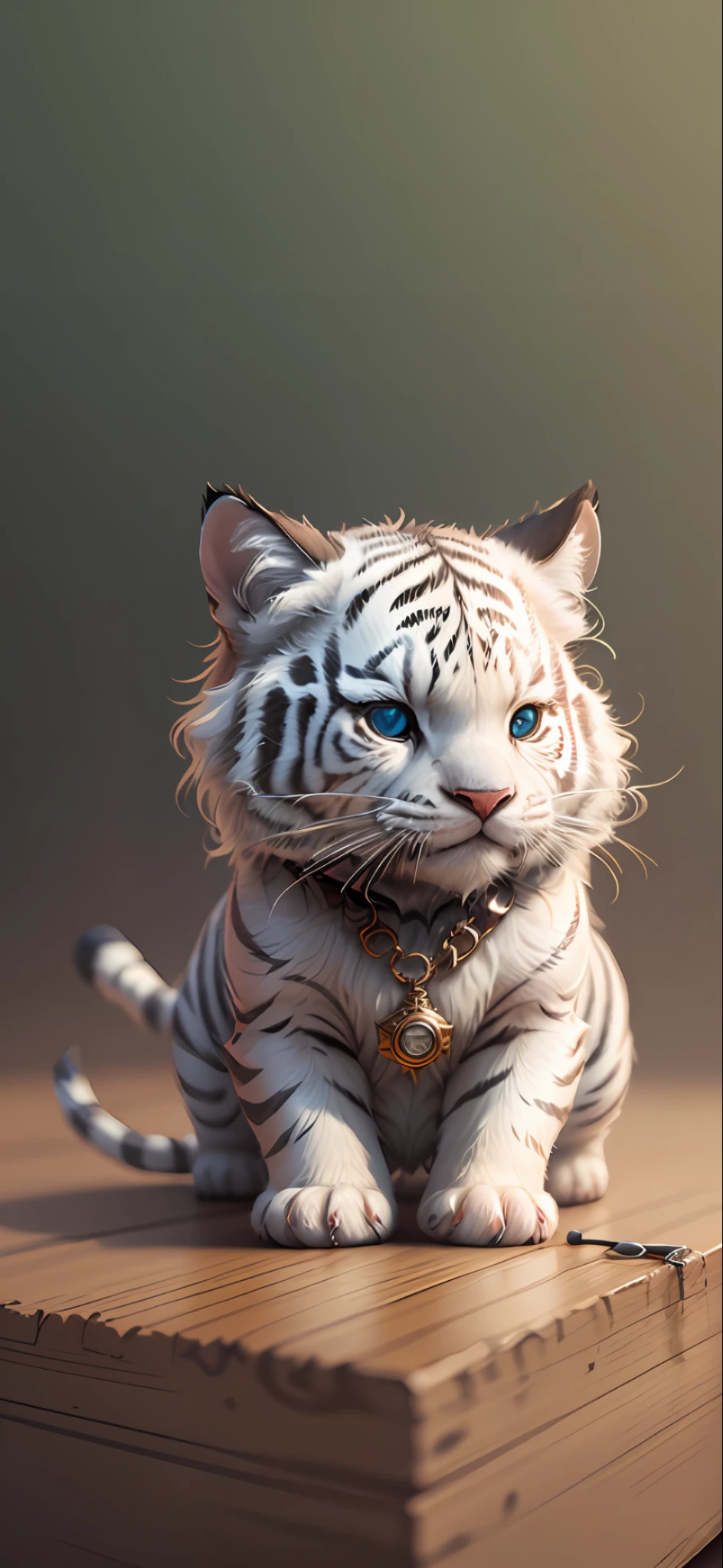 cute tiny  hyperrealistic white tiger with different color eyes waring a necklace, Chibi, adorable and fluffy, logo design, cartoon, cinematic lighting effect, charming, 3D vector art, cute and quirky, fantasy art, bokeh, hand-drawn, digital painting, soft lighting, isometric style, 4K resolution, photorealistic rendering, highly detailed clean, vector image, photorealistic masterpiece, professional photography, simple space backdrop, flat white background, isometric, vibrant vector