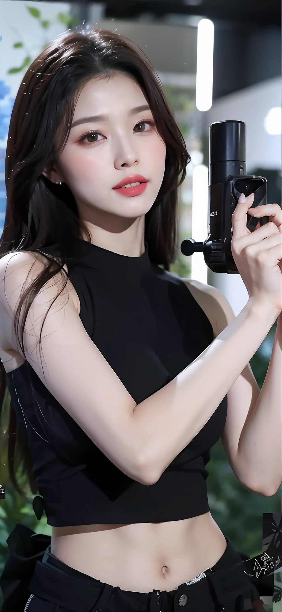 Flowers all over the wall, (best light: 1.2, cute Chinese girl: 1.2, [white dress: 1.3], full body, beautiful dance moves, wearing pink long-haired mink bandeau dress, multicolored flower wall, poster level, flowers on the wall are not crowded, elegant and colorful: 1.1, bright and moving: 1.1, [ultra-detailed: 1.2 + dynamic pose + delicate: 1.2],), big breasts, pursed lips, The sides are five-colored flowers, the wall is pink hydrangeas, roses, colorful chrysanthemums, and the background wall is a wall of flowers dominated by pink