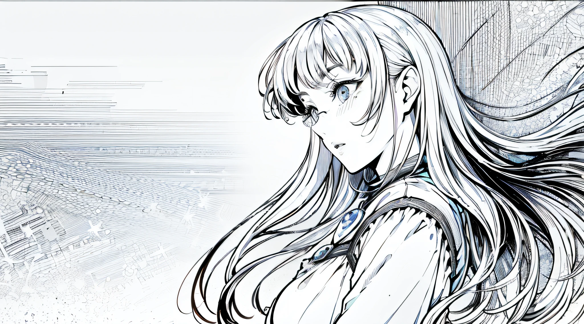 black and white manga style，perfect lineart，detailed manga style，anime girl portrait profile，Long hair and glasses， N9 line art，Clear pencil and ink caricature drawing，Illustration comic style，Beautiful line art for anime girls，Perfect for comic book style。 --auto